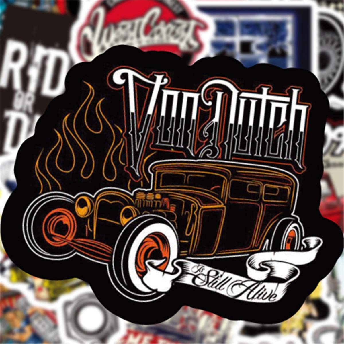 50 PCS Hot Rod Classic Car Vinyl Stickers - Waterproof Decals for Laptop, Scrapbook, Motorcycle, Bicycle & Luggage - Durable Decorative Stickers for Car Enthusiasts & DIY Projects