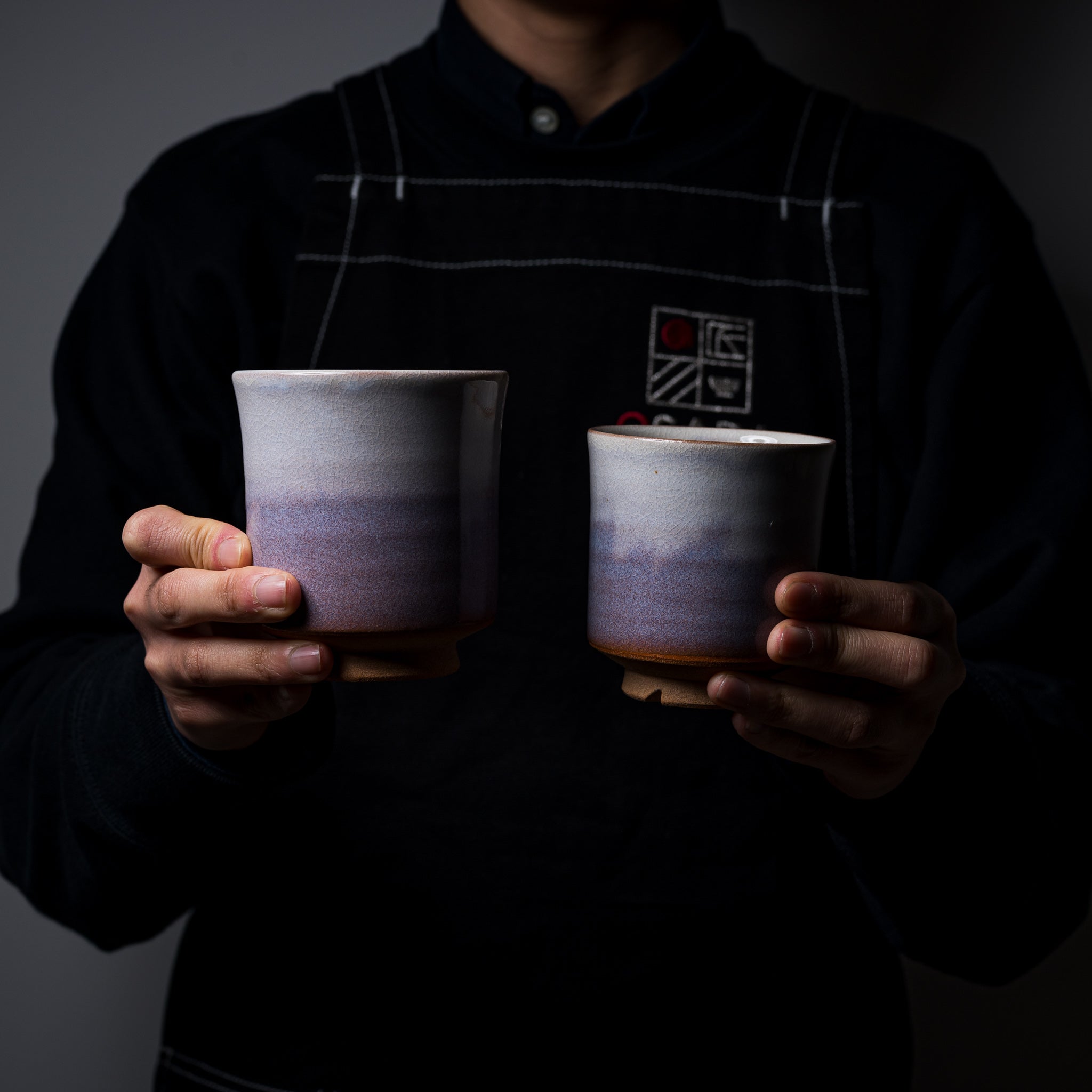 Tenryu Kiln Hagi Ware Pottery Pair Yunomi Tea Cups - Violet Glaze | Authentic Japanese Ceramic Tea Set for Matcha & Sencha | Perfect for Tea Ceremonies & Daily Use