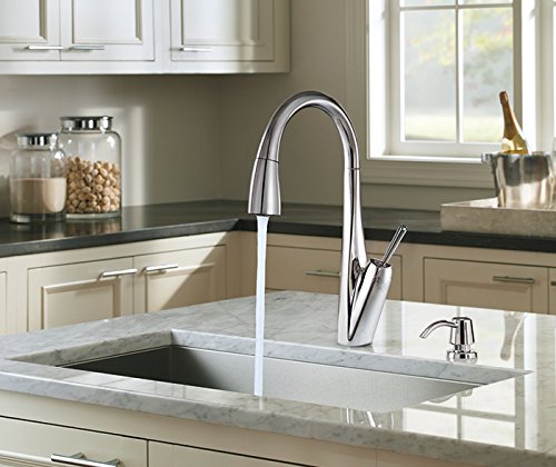 Pfister GT529-MPC Zuri Single Handle Pull-Down Kitchen Faucet with Soap Dispenser - Polished Chrome Finish for Modern Kitchens & Easy Dishwashing