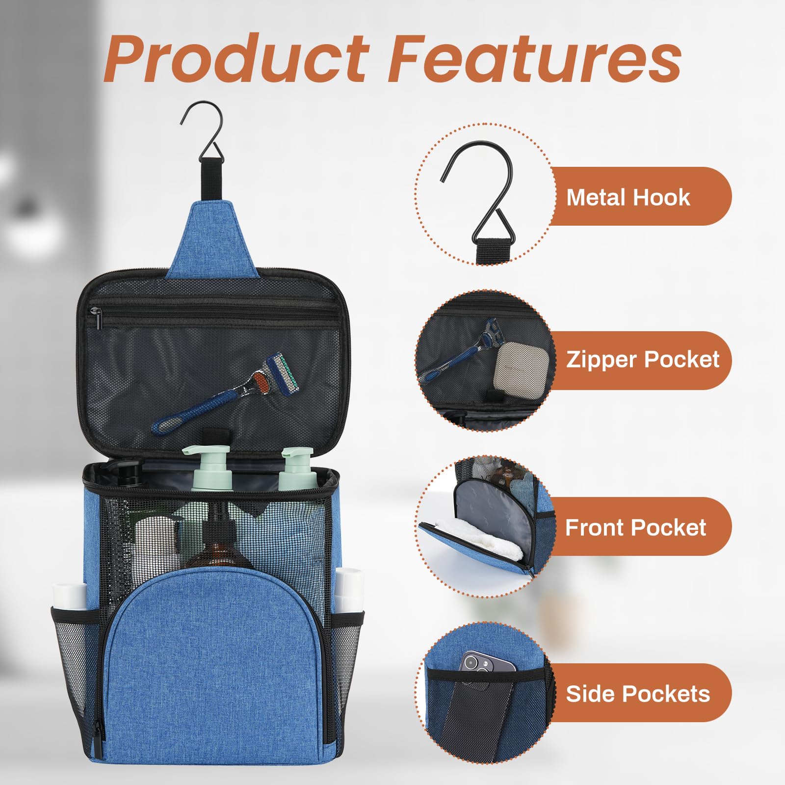 Portable Shower Caddy Tote - Quick Dry Mesh Shower Bag for College Dorm, Summer Camp & Travel - Waterproof Organizer for Toiletries, Cosmetics & Bath Essentials - Perfect for Students, Women & Men (Blue) - Ideal for RV Trips, Gym Showers & Beach Vacations