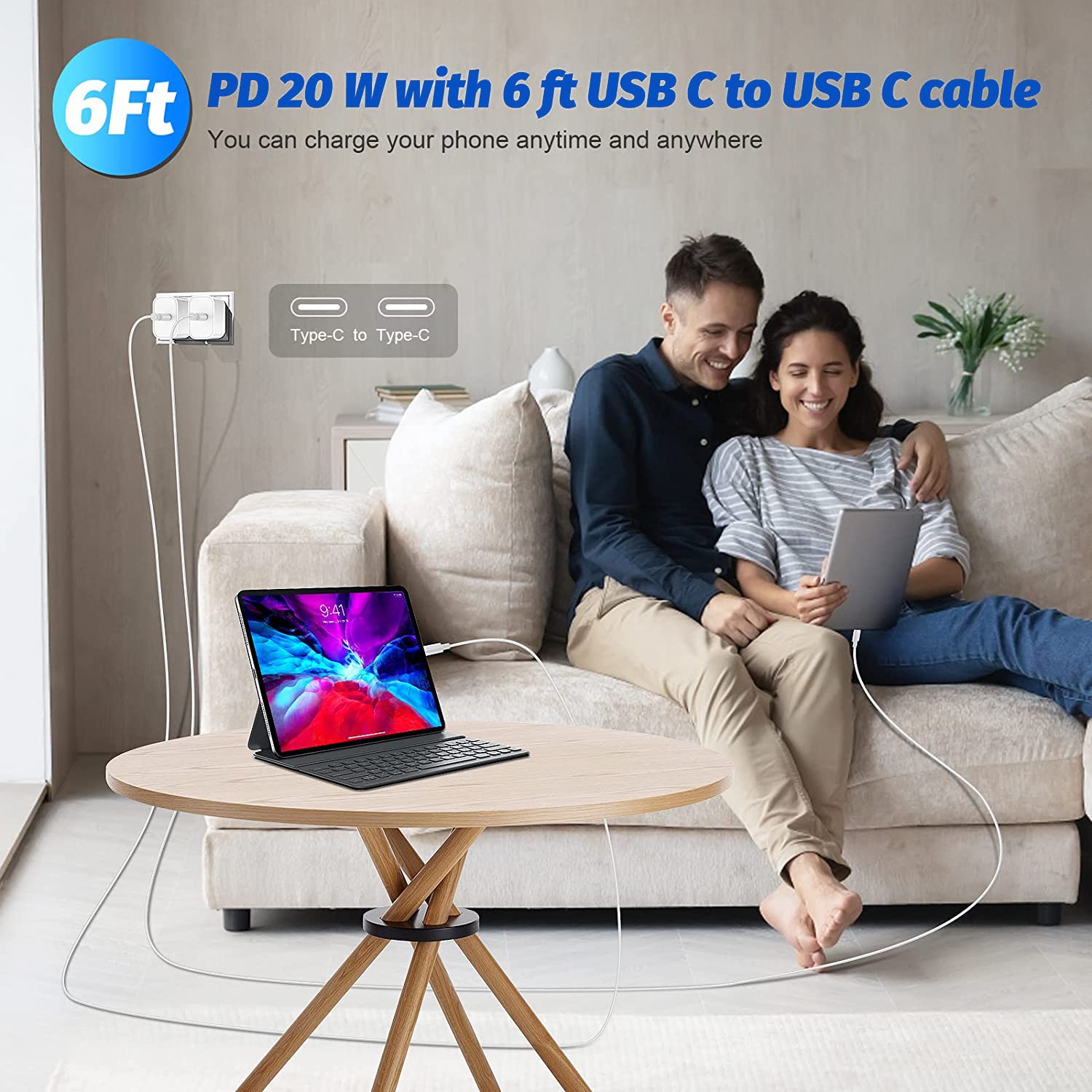Fast Charging iPad Charger 2-Pack with 6ft USB C to C Cable - Compatible with iPad Pro 12.9/11, iPad Air 5th/4th, iPad Mini 6, iPad 10 - Quick Wall Charger Plug Adapter for Home, Office & Travel