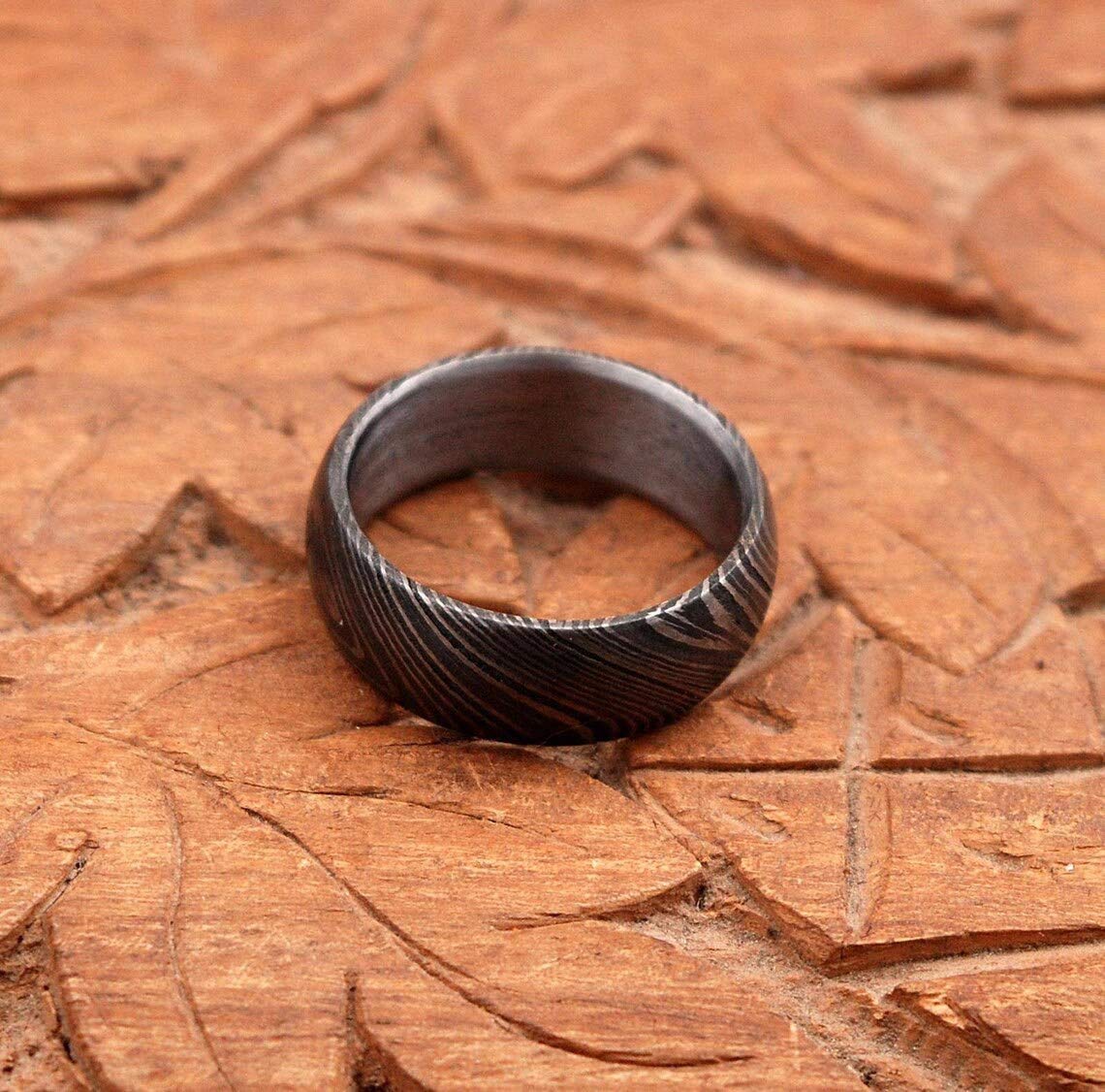 Handmade Damascus Steel Ring - Custom Engraved Wedding Band for Men, Anniversary & Father's Day Gift - Unique Forged Steel Engagement Ring (Color Variations Possible) - Perfect for Proposals, Weddings & Special Occasions