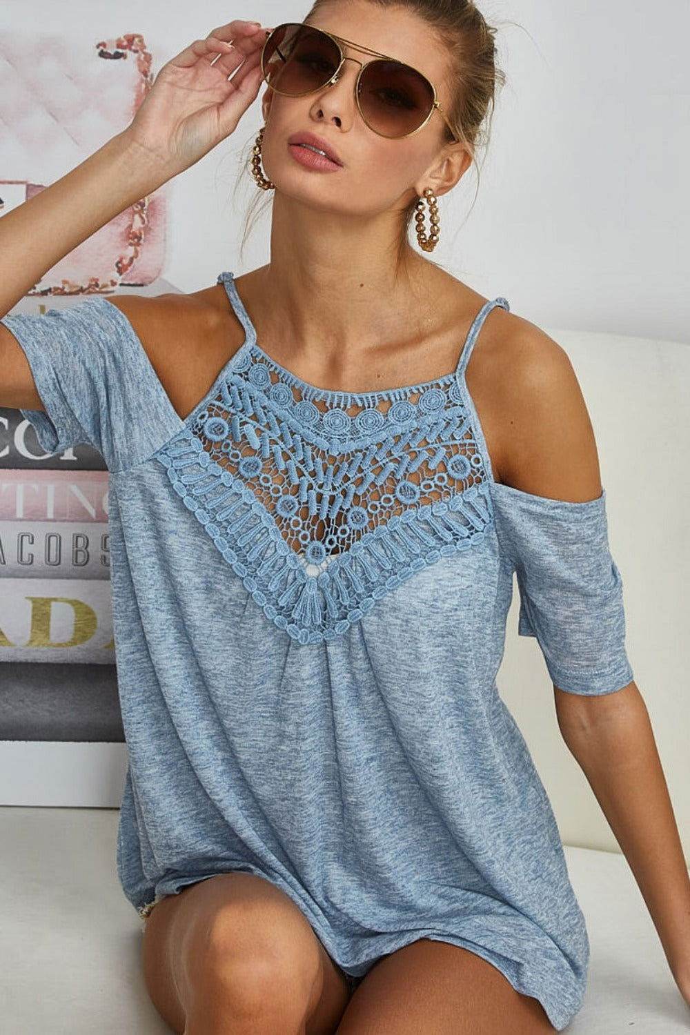 BiBi Front Crochet Lace Adjustable Strap Top - Women's Summer Boho Chic Blouse for Beach, Party & Date Night Outfits