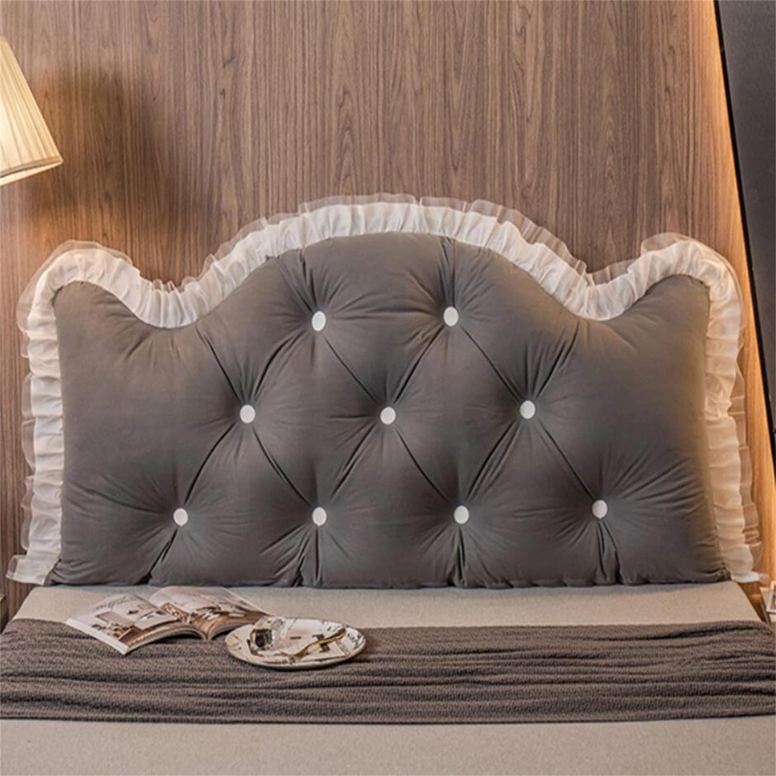 Headboard Pillow for Full, King, Queen & Twin Beds - Large Reading & Backrest Support Pillow with Bolster, Wedge Design - Perfect for Sofa, Bed & Lumbar Support - Grey, 47