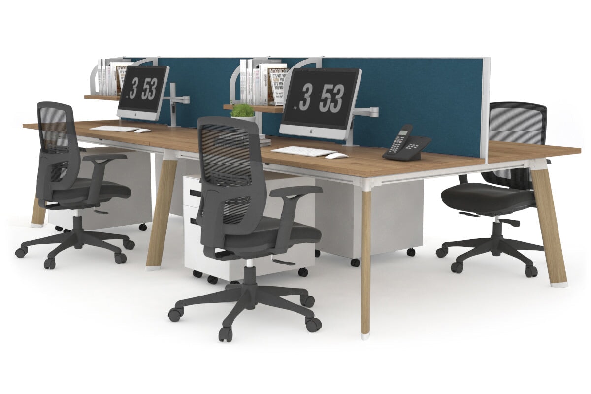 4-Person Workstation with Wood Imprint Frame - 1800L x 800W with Cable Management for Office & Home Workspace