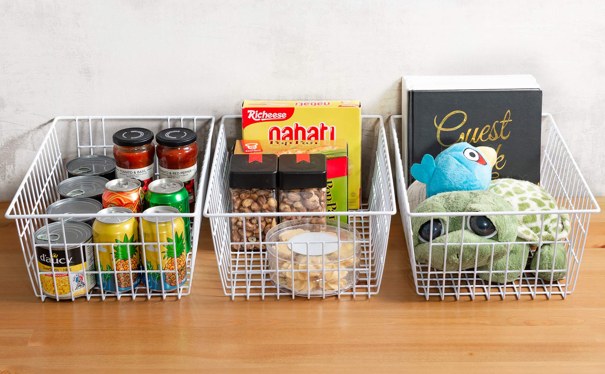 iPEGTOP Wire Storage Baskets - 3 Pack Metal Mesh Organizer Bins for Home, Office, Kitchen & Bathroom Organization - Perfect for Shelves, Cabinets, and Closet Storage