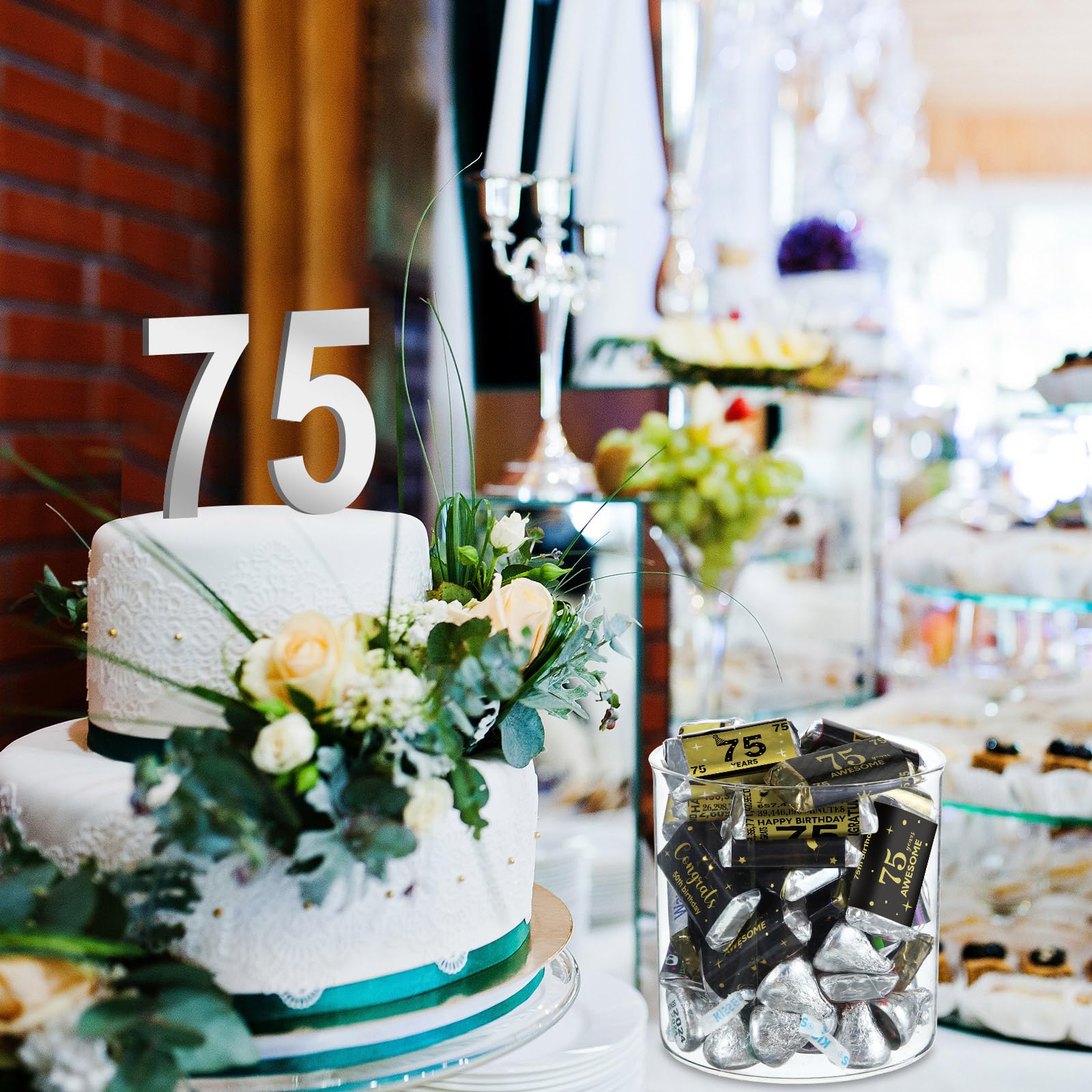 Tenare 90-Piece 75th Birthday Candy Bar Wrappers - Elegant Black & Gold Chocolate Decoration Labels for Anniversary & Party Supplies | Perfect for Milestone Celebrations, Retirement Parties & Golden Anniversary Decorations