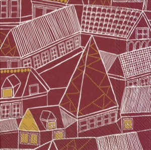 Boston International Marimekko Kujiila Red Gold Paper Cocktail Napkins - Premium Disposable Party Napkins for Weddings, Cocktail Parties & Home Entertaining