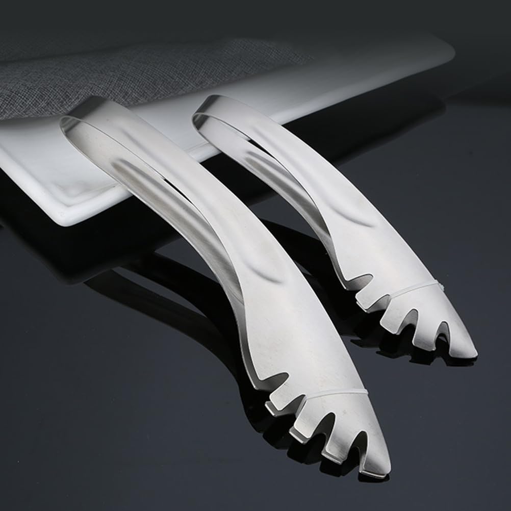 3Pcs Stainless Steel Spaghetti Tongs - Pasta Serving Utensils with Metal Teeth for Salad, Vegetables & Noodles - Perfect for Kitchen, Restaurants & Outdoor BBQ Parties (Large Size)