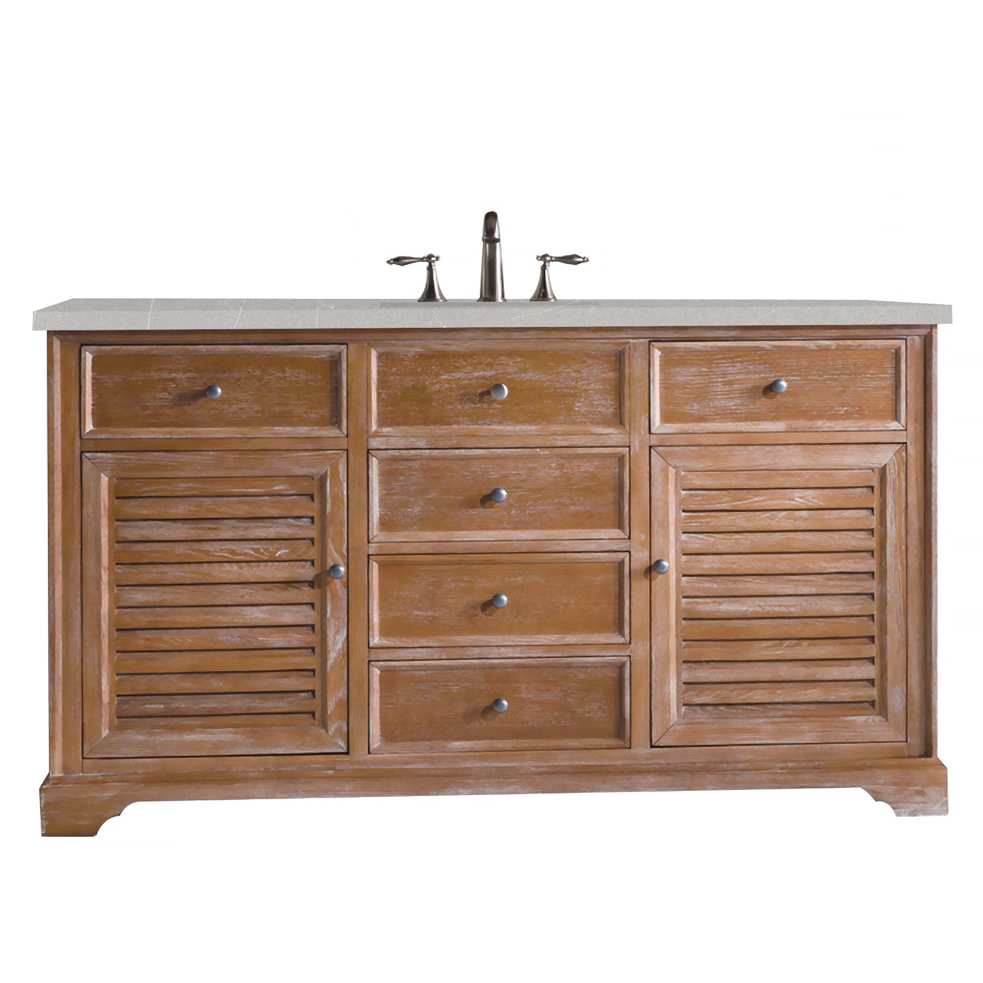 Savannah 60 Inch Single Vanity Cabinet with Quartz Top - Driftwood Finish Bathroom Storage for Modern Homes | Perfect for Master Bath, Guest Bath & Powder Room Makeovers