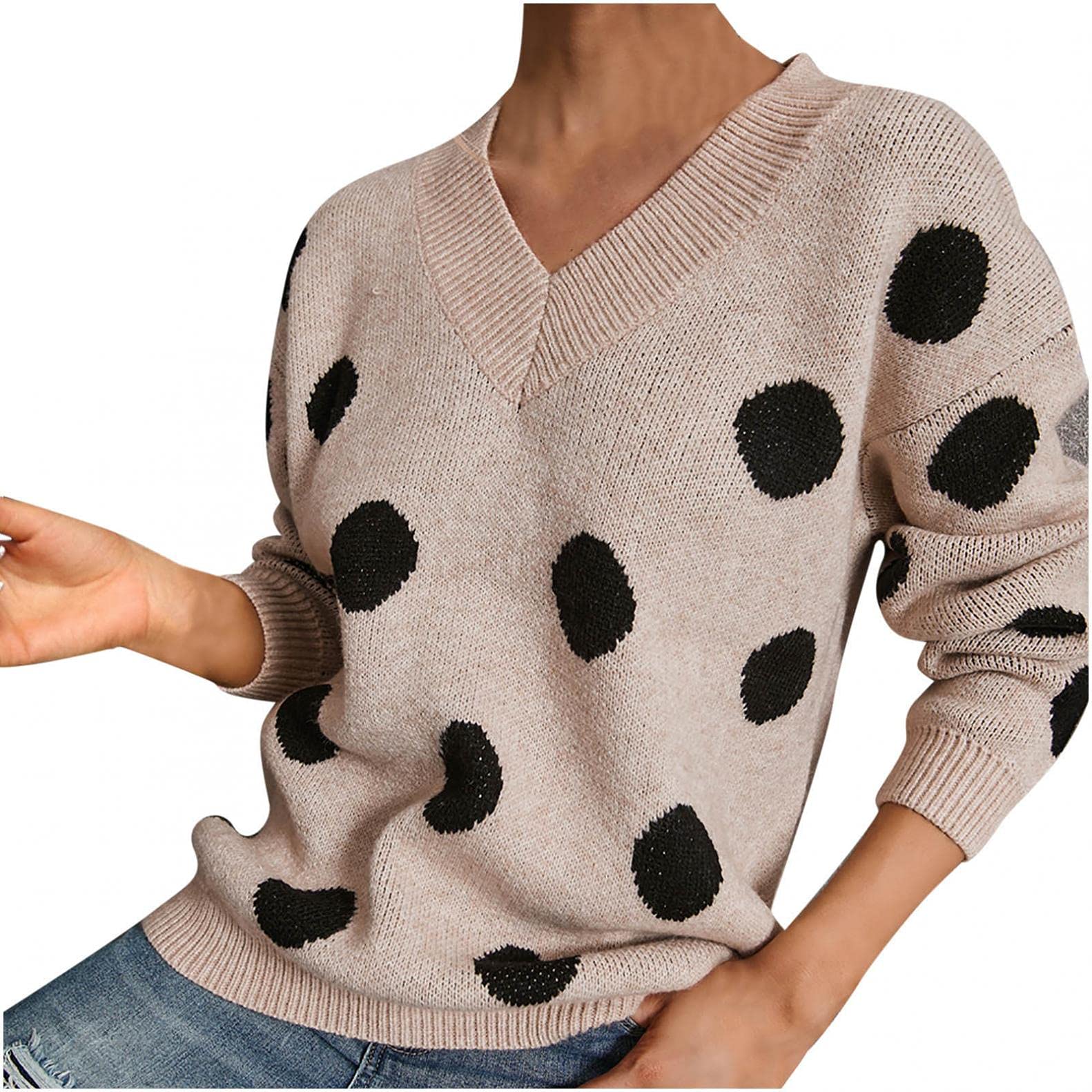 Women's Knit Sweater - Long Sleeve V Neck Pullover Blouse | Winter Casual Comfortable Tunic Top for Work, Dating & Daily Wear