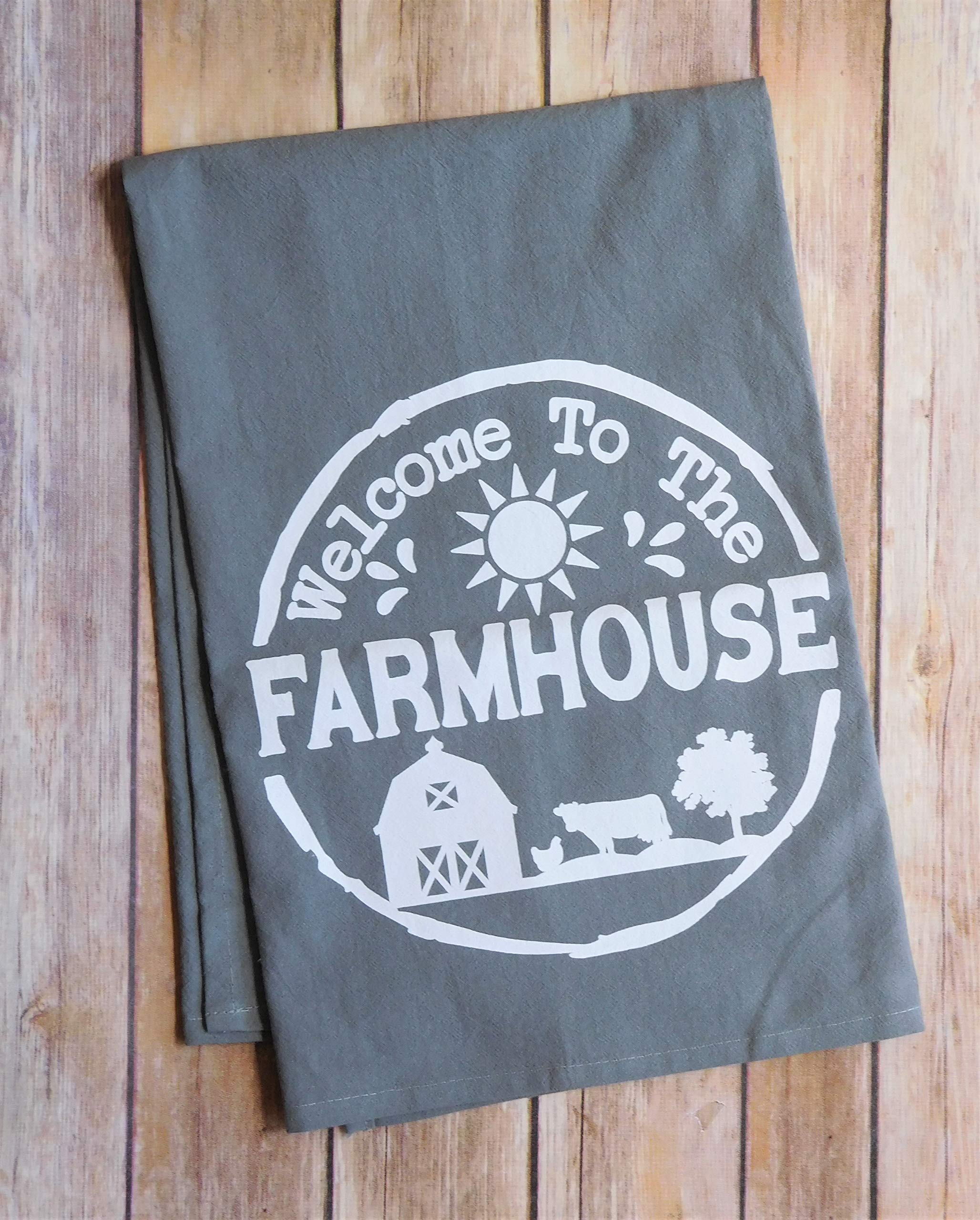 Farmhouse Kitchen Dish Towel - Premium Gray Flour Sack Towel Set - Absorbent & Durable for Cooking, Baking & Farmhouse Decor - Welcome to the Farmhouse Collection