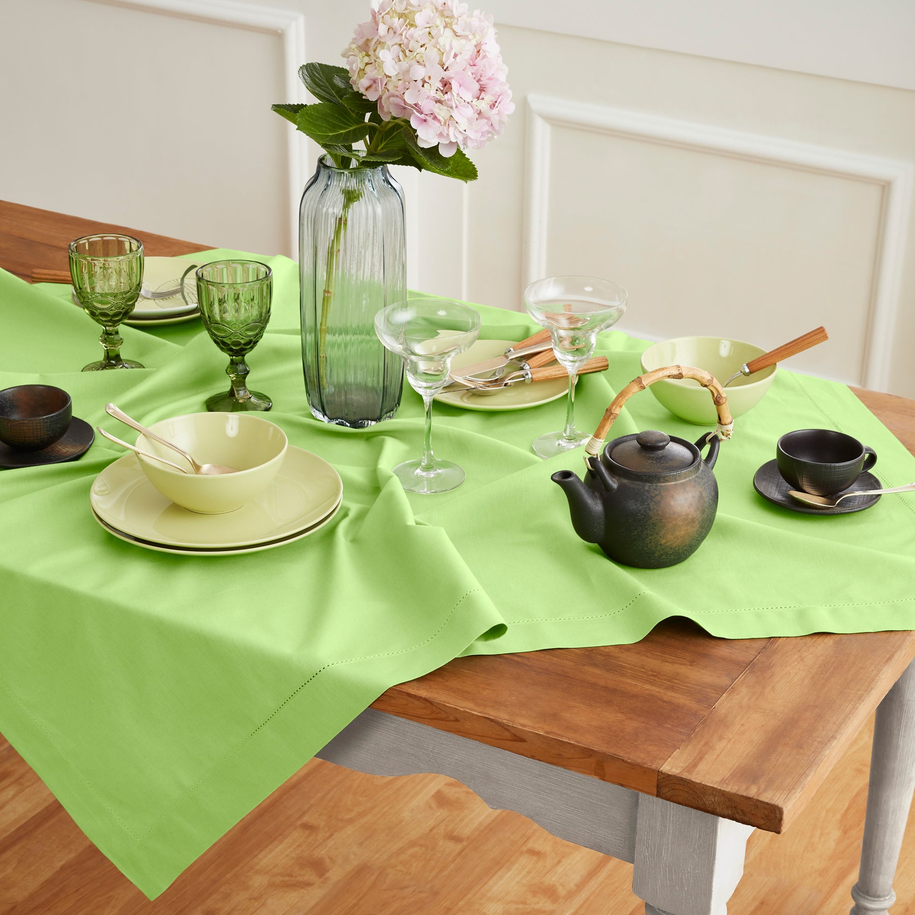 Premium Cotton Linen Hemstitch Table Throw - Elegant Decorative Table Runner for Dining Room, Wedding, Party & Home Decor