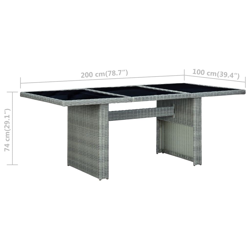 Outdoor Patio Table with Light Gray Poly Rattan & Tempered Glass - Garden, Deck, Lawn, Backyard, Terrace Furniture for Dining & Relaxation