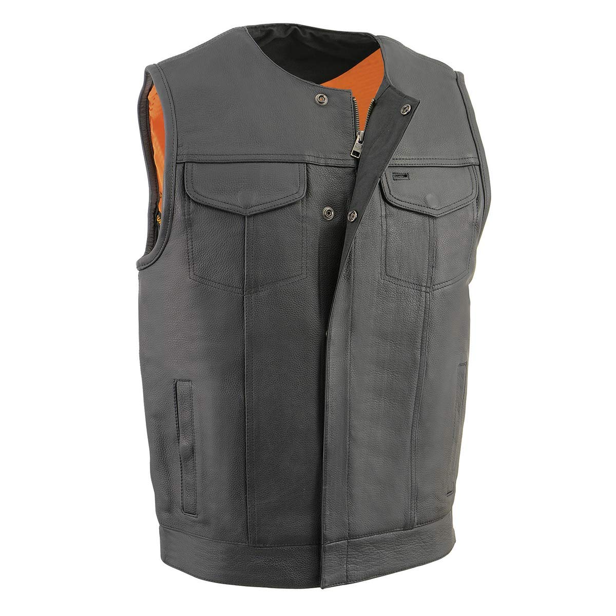 Milwaukee Leather MLM3515 Premium Black Collarless Motorcycle Vest for Men - Cool-Tec Treated Leather, Breathable & Comfortable for Riding, Biker Events & Casual Wear