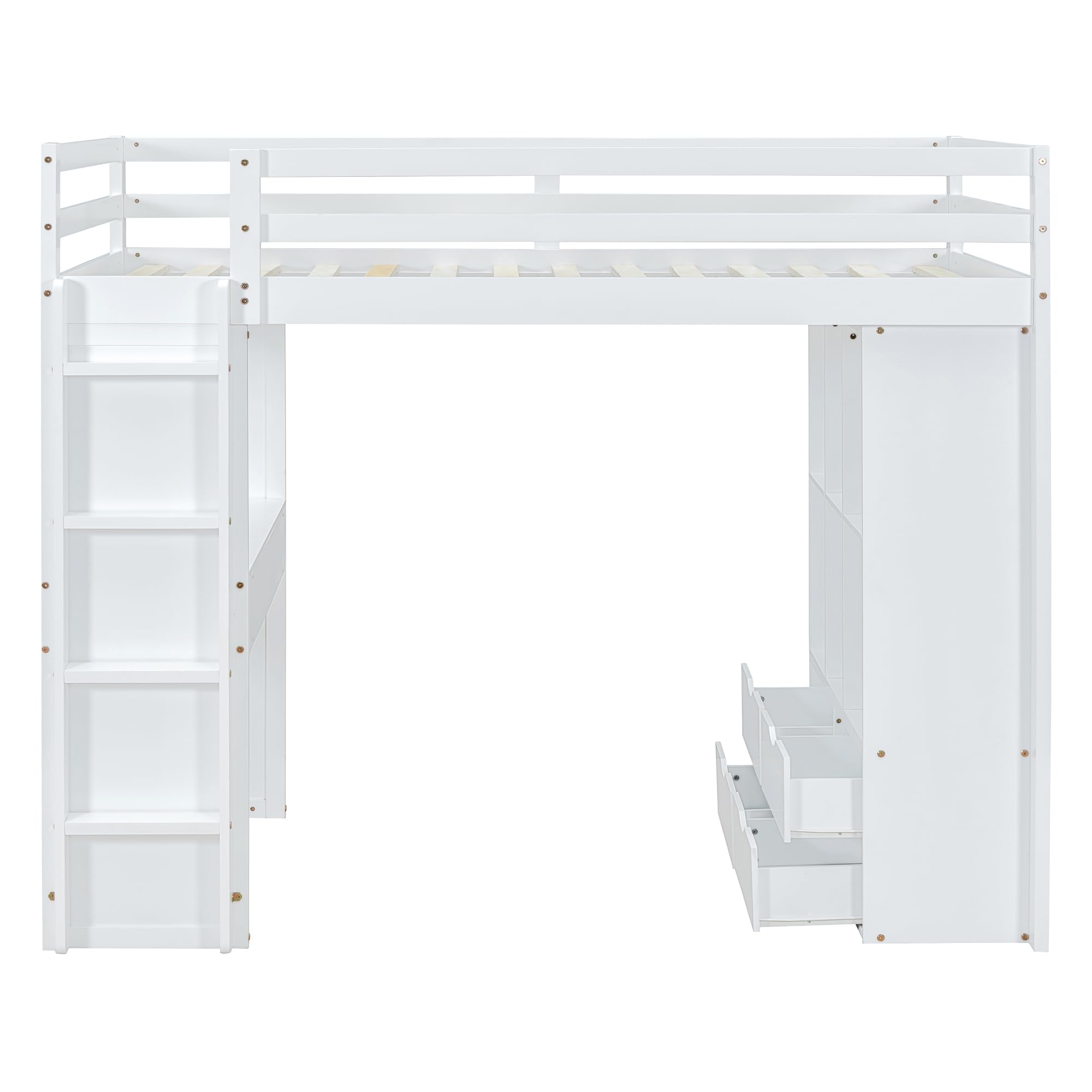 Harper & Bright Designs Full Size Loft Bed with Desk & Storage Shelves - White Wooden High Loft Bed Frame with LED Lights for Kids, Teens, Boys & Girls - Perfect for Small Bedrooms, Dorm Rooms & Space-Saving Kids' Rooms