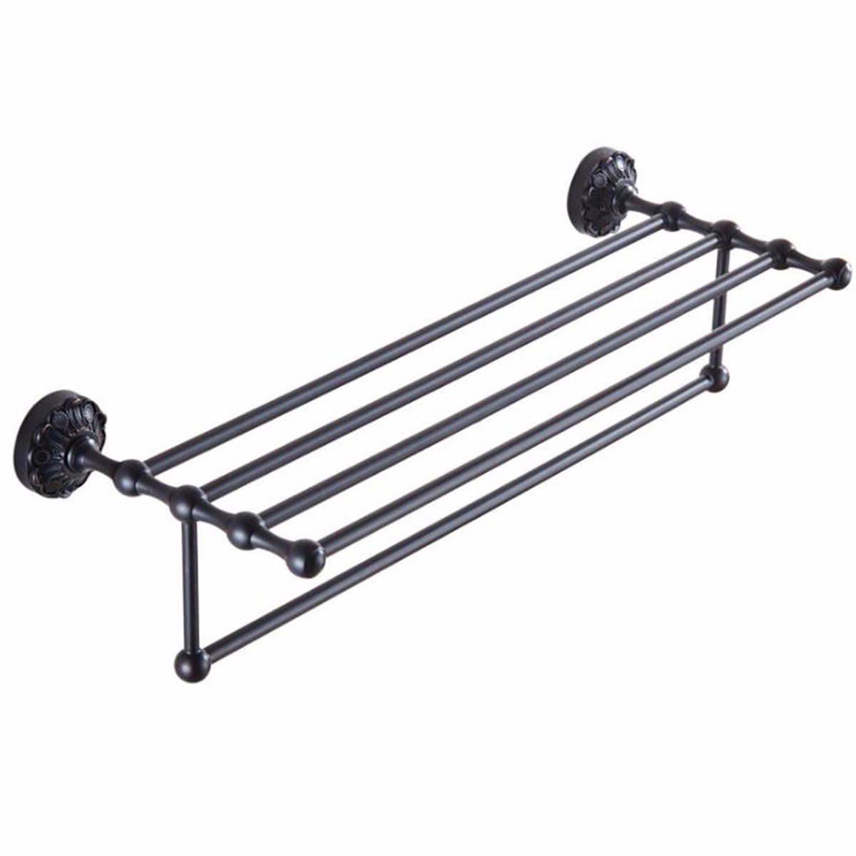 Premium European Style Black Full Copper Embossed Bath Towel Rack - Heavy Duty Wall Mounted for Bathroom, Kitchen & Laundry Room Organization