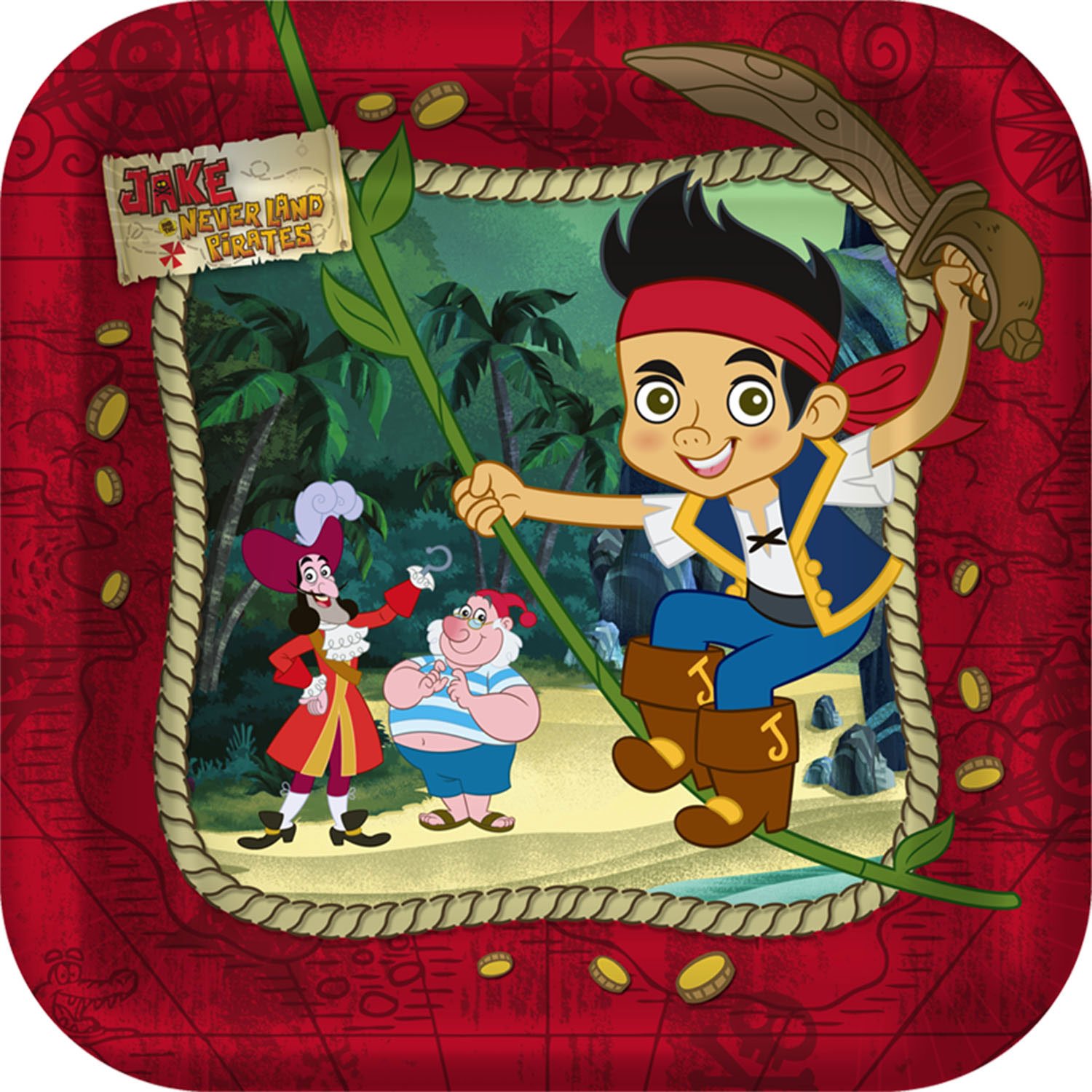 Jake and the Neverland Pirates Themed Dessert Plates for Kids Birthday Party, Baby Shower, and Disney Themed Events - 8 Inch Paper Plates (Set of 16)