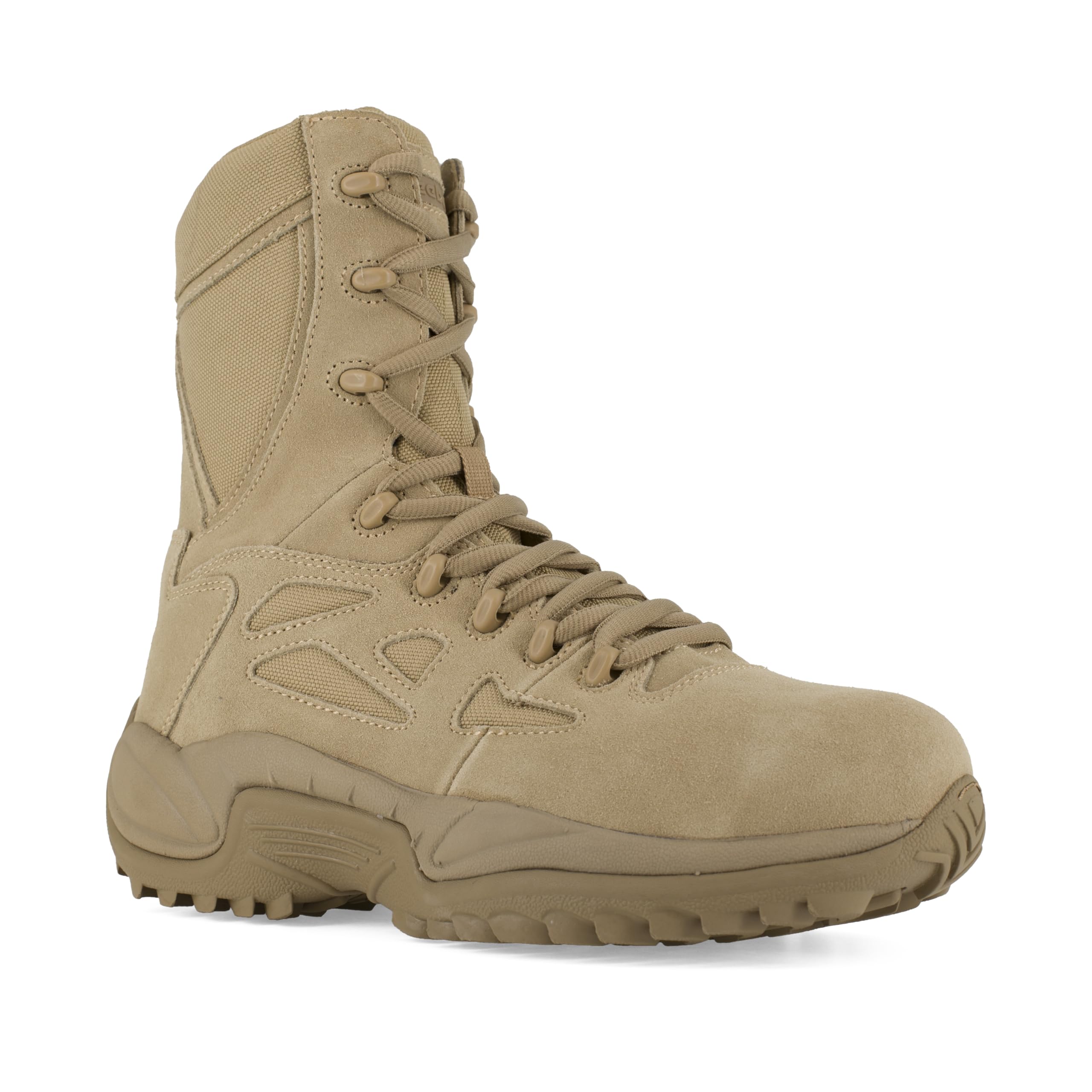 Reebok Work Men's Rapid Response RB 8-Inch Composite Toe Safety Boots with Side Zip - Beige | OSHA Approved Work Shoes for Construction, Warehouse & Outdoor Jobs