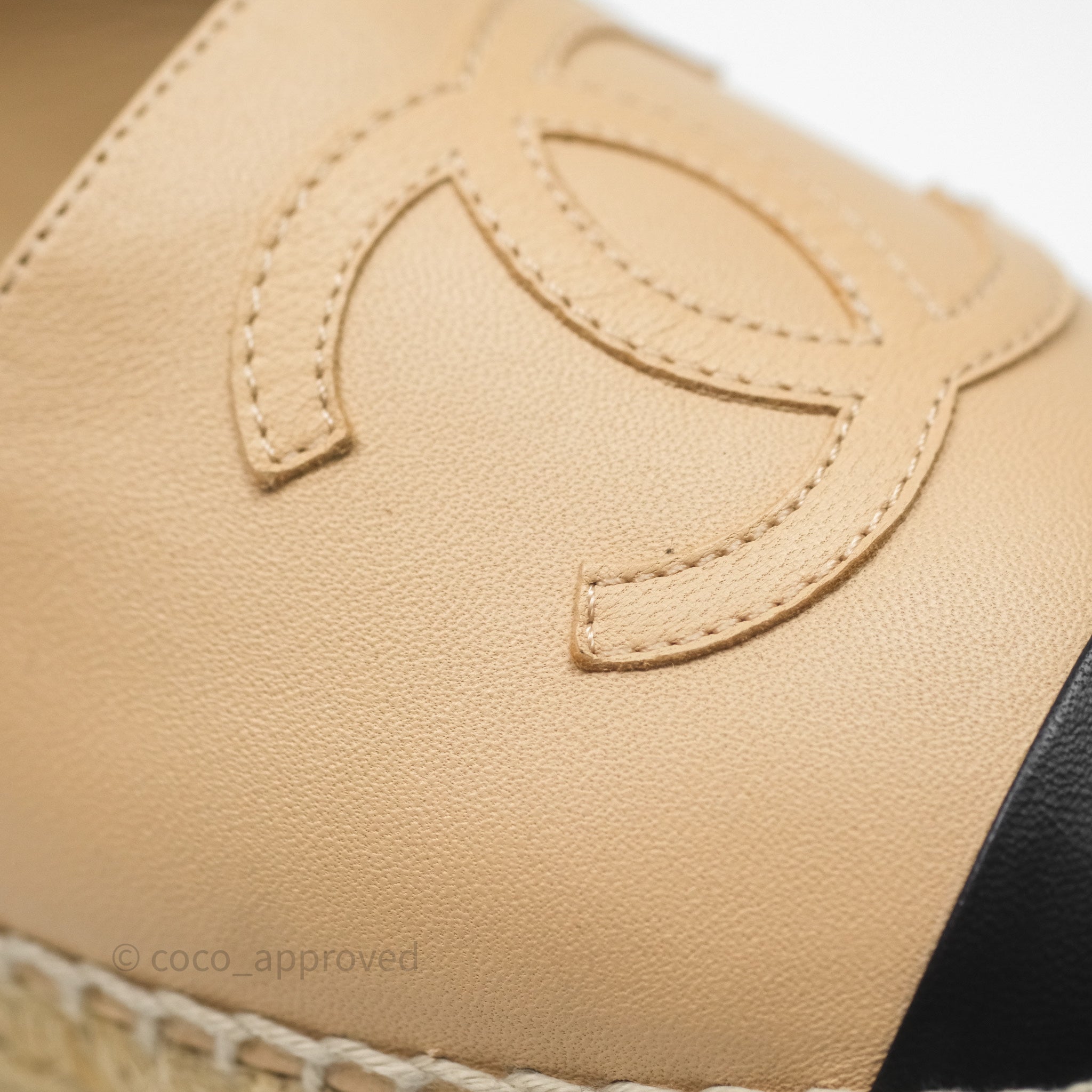 Chanel CC Logo Espadrilles in Beige & Black Lambskin - Women's Size 36 | Comfortable Luxury Flats for Casual Outings & Summer Fashion