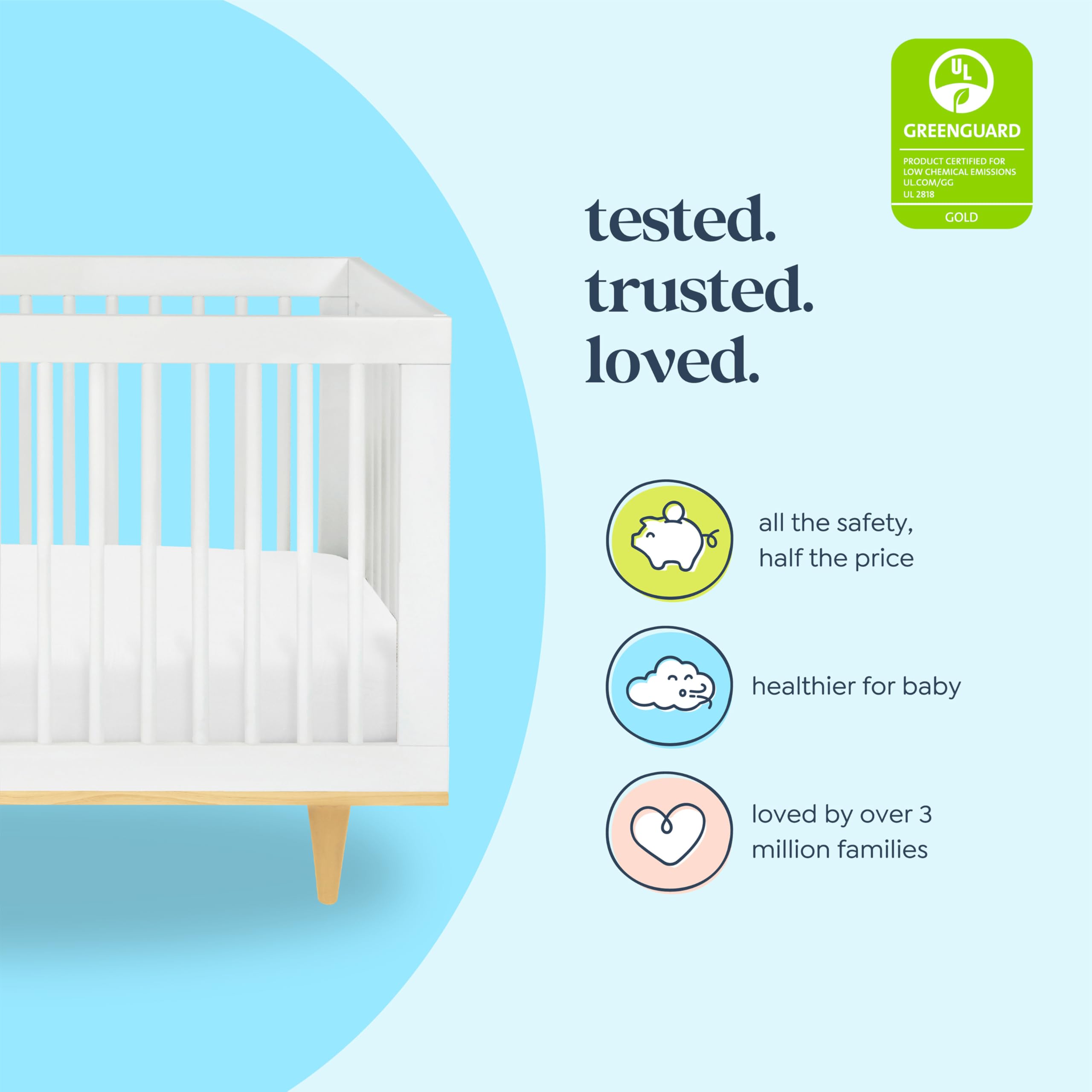 DaVinci Marley 3-in-1 Convertible Baby Crib to Toddler Bed & Daybed - GREENGUARD Gold Certified, 4 Adjustable Mattress Heights, Durable White Finish with Natural Wood Legs - Perfect for Nursery, Bedroom Transition & Guest Room Use