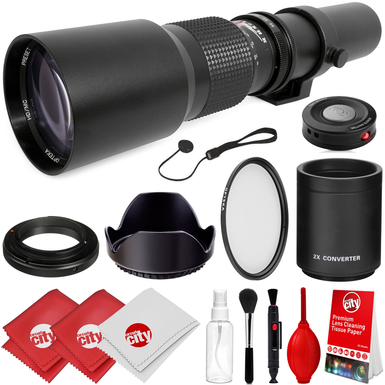 Opteka 500mm/1000mm f/8 Manual Telephoto Lens for Canon DSLR Cameras - Compatible with EOS 80D, 77D, 70D, 6D, 5D Series & Rebel Models - Perfect for Wildlife, Sports & Long-Distance Photography