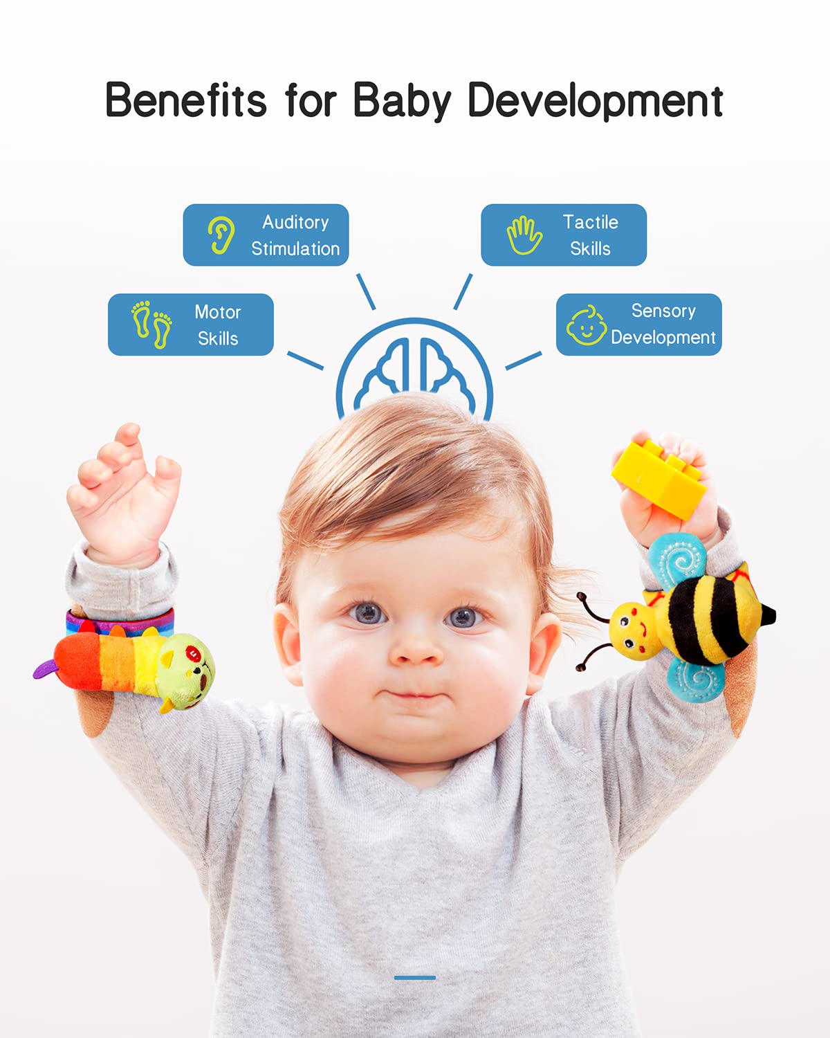 Infinno Baby Wrist Rattle Socks & Foot Finder Set - Soft Newborn Toys for 0-12 Months Boys & Girls | Garden Bug Design | Ideal Baby Shower Gift & Sensory Development Toy for Tummy Time & Playtime