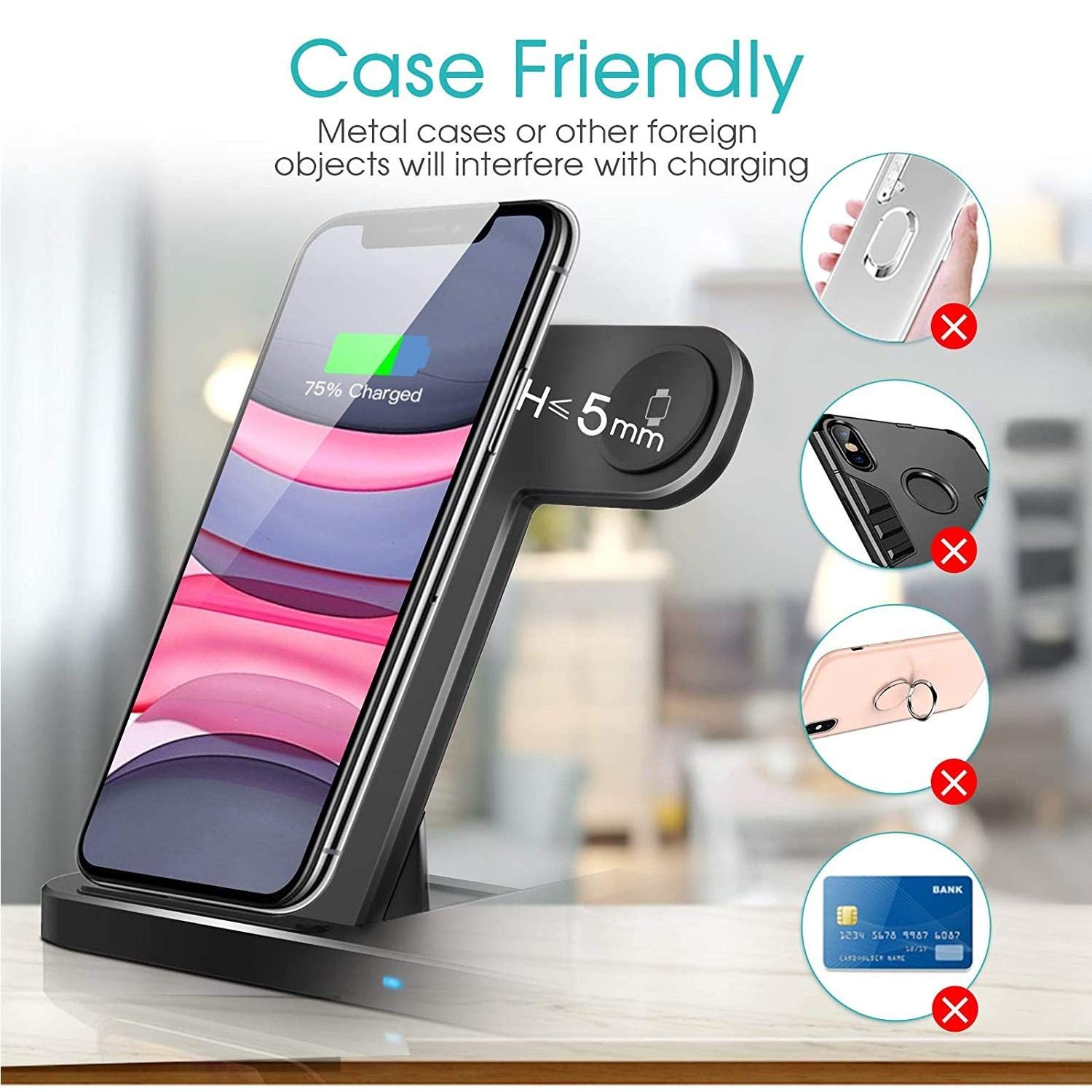 BoxWave 4-in-1 Wireless Charging Stand for iPhone 12 Mini - Qi Certified Multi-Device Desktop Charger with Fast Charging | Perfect for Home, Office, and Travel Use