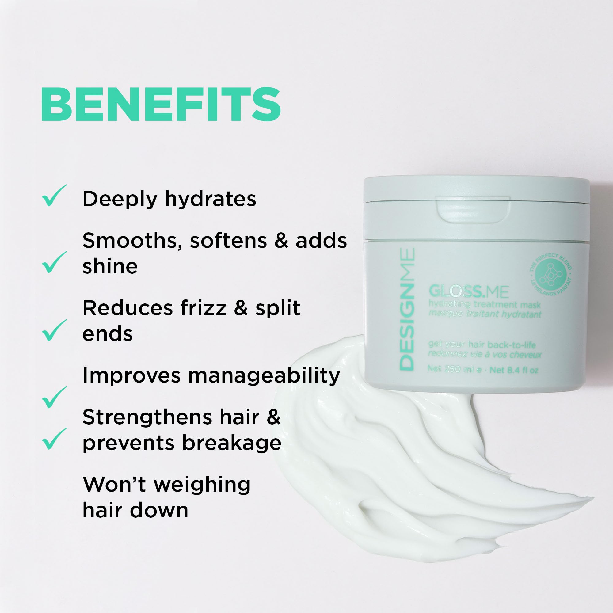DESIGNME GLOSS.ME Hydrating & Shine Hair Care System - Sulfate Free Shampoo, Conditioner for Dry Hair, Hair Serum & Mask with Hemp & Argan Oil - Strengthens, Softens & Adds Shine - Perfect for Damaged, Frizzy or Color-Treated Hair - Salon Quality Treatment at Home
