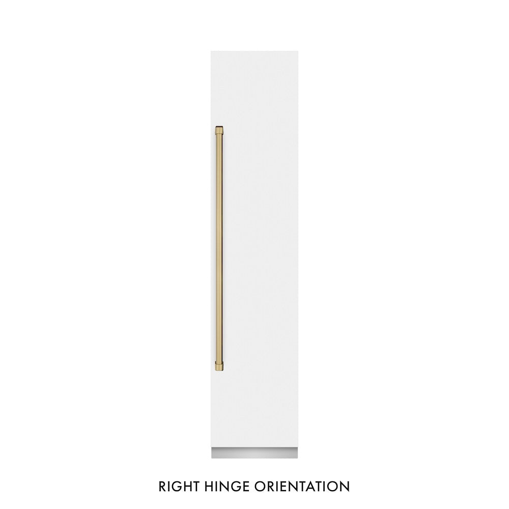 ZLINE Autograph Edition 18 Inch 8.6 cu ft Right Hinge Column Freezer - White Matte Finish with Graphite Gray Interior & Champagne Bronze Accents (RCFVRZ WM 18 CB) - Perfect for Home Kitchen, Basement, or Garage Storage