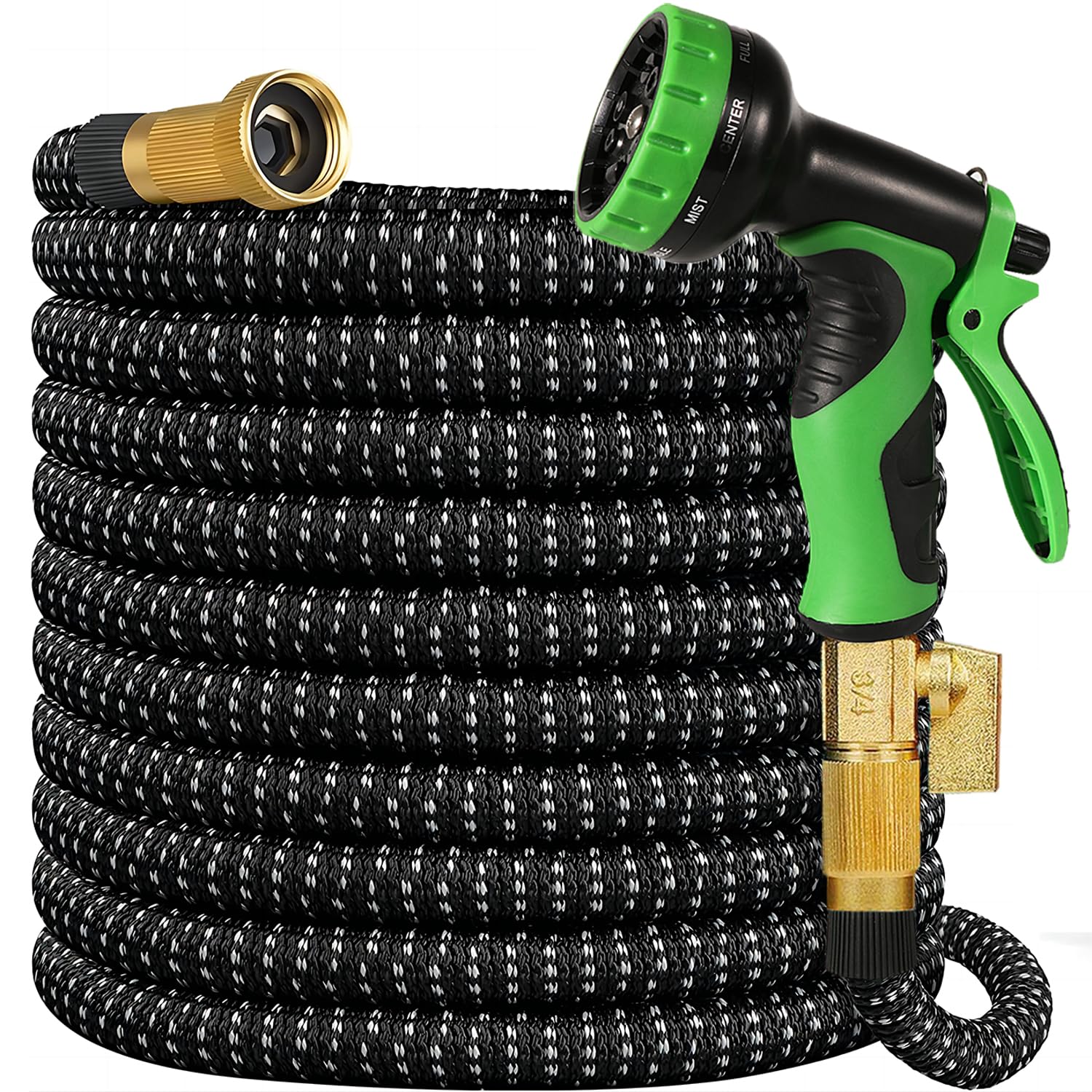 75 ft Expandable Garden Hose - No Kink Flexible Water Hose with 10 Pattern Spray Nozzle, Leakproof Solid Brass Connectors | Lightweight Collapsible Hose for Lawn, Yard, Car Washing & Outdoor Cleaning