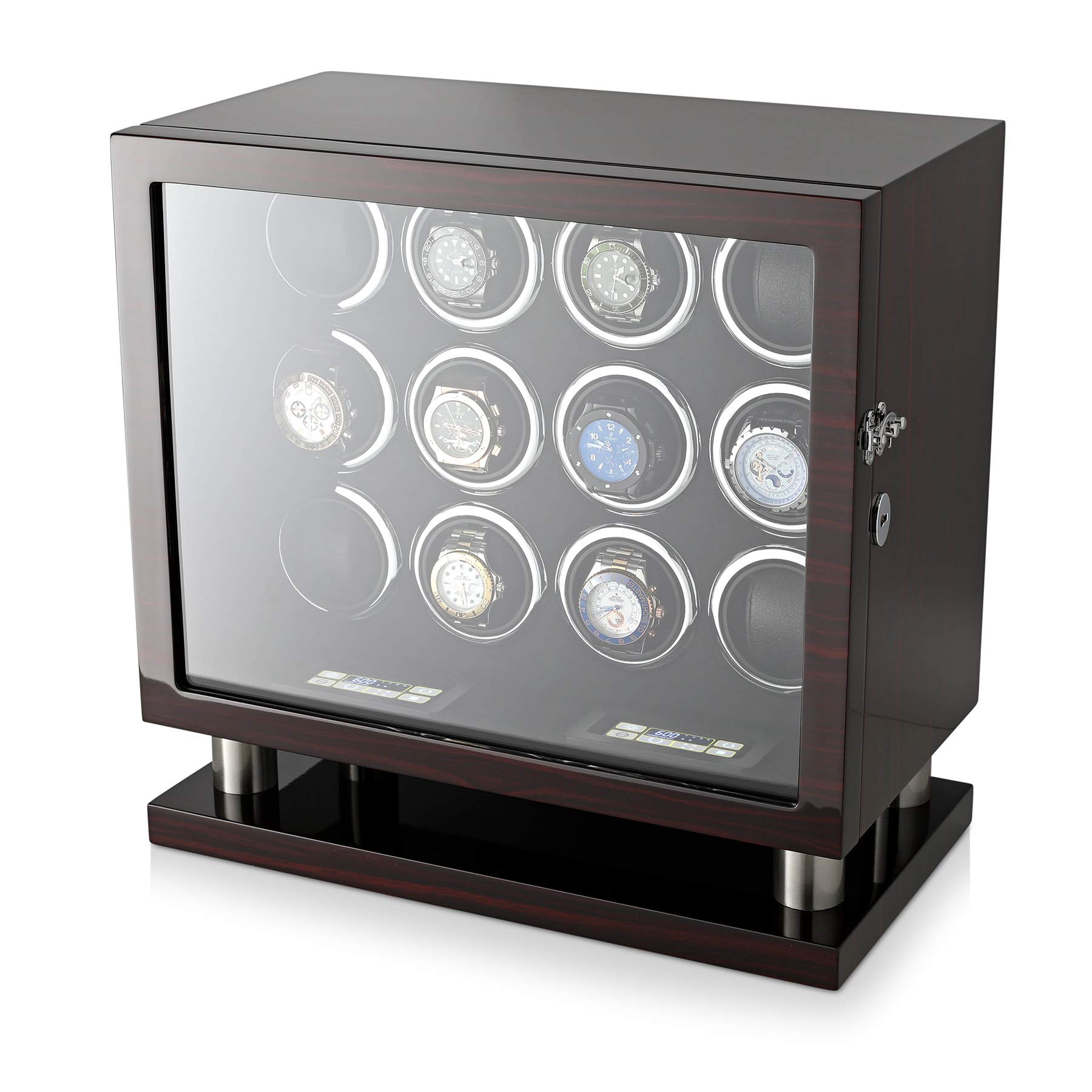 12 Watch Winder for Automatic Watches - LED Light & LCD Touchscreen Control | Perfect for Watch Collectors & Luxury Timepiece Storage at Home/Office