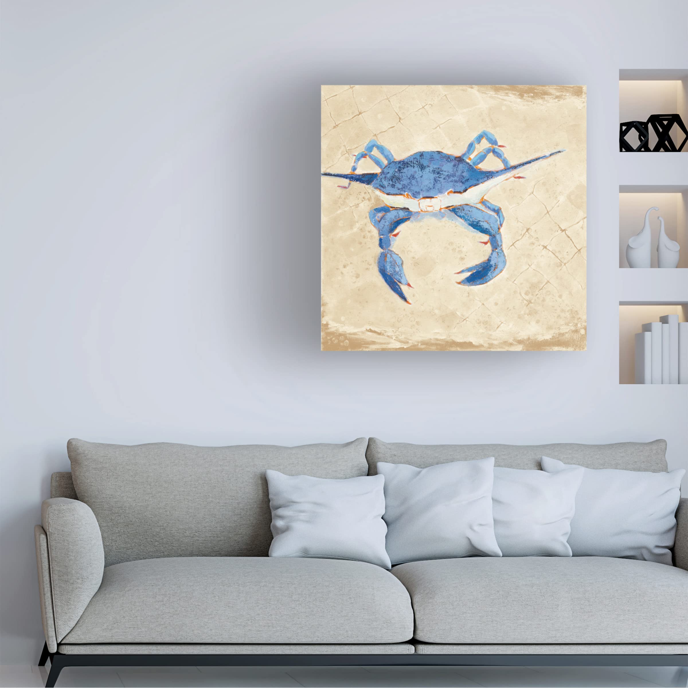 Blue Crab VI Neutral Canvas Wall Art by Phyllis Adams – Coastal Home Decor, Beach House Living Room & Kitchen Wall Art