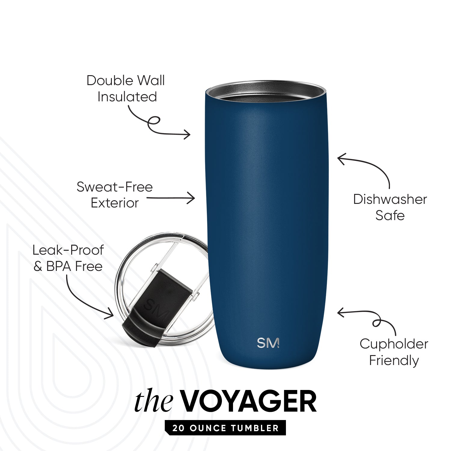 Voyager 20oz Insulated Tumbler with Clear Flip Lid & Straw - Leakproof Stainless Steel Travel Mug for Hot & Cold Drinks - Perfect for Office, Gym, Hiking & Outdoor Activities