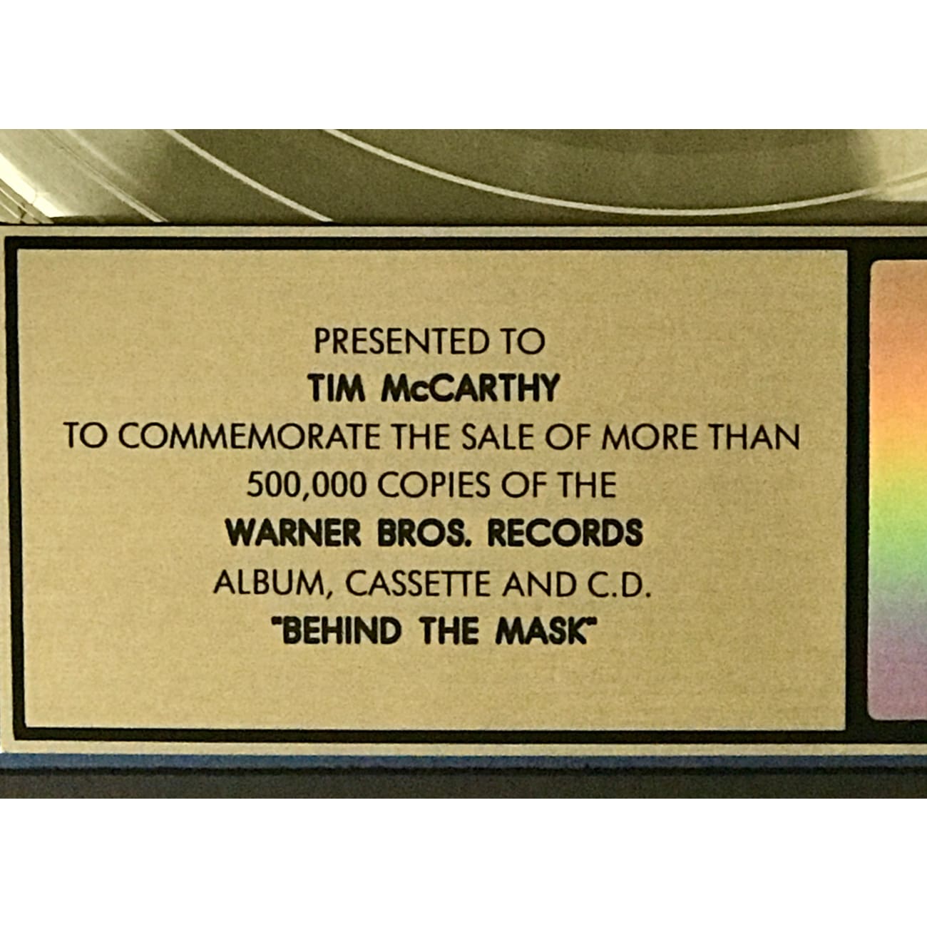 Fleetwood Mac Behind The Mask RIAA Certified Gold Album Award - Perfect for Music Collectors & Classic Rock Fans