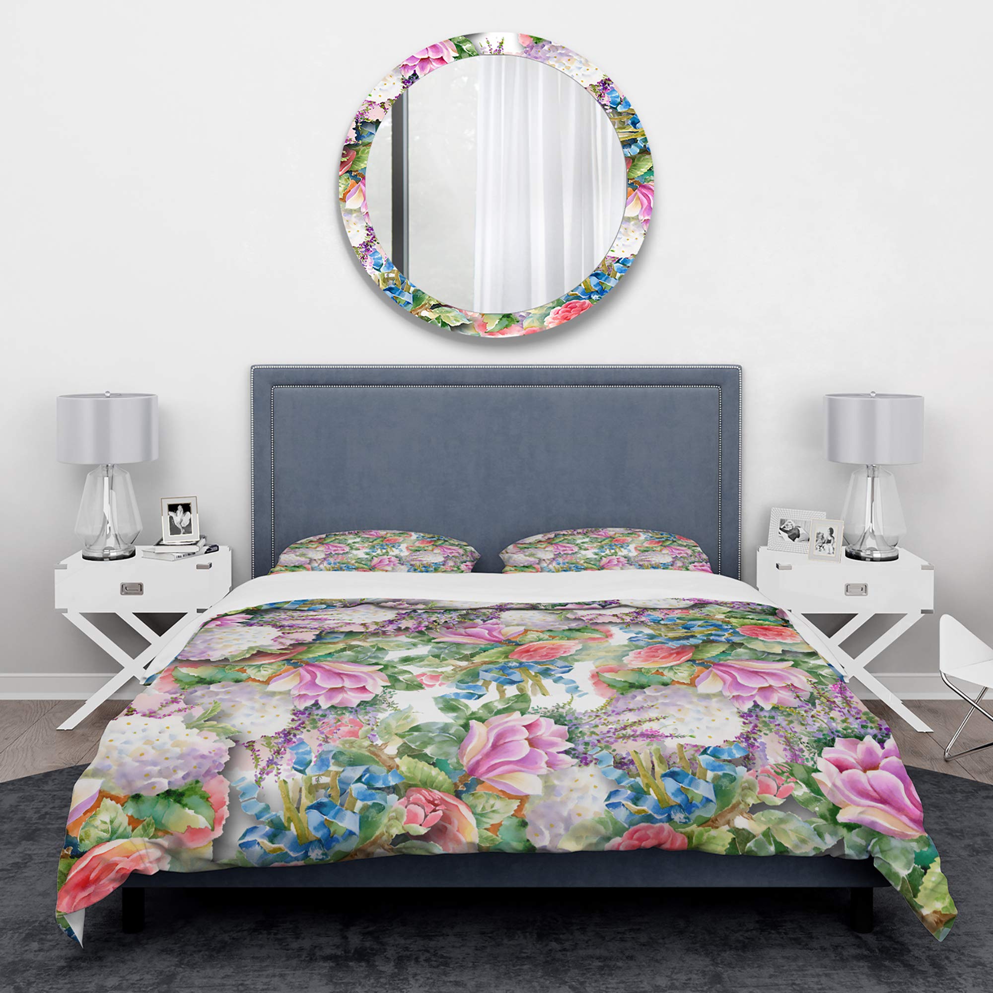 Pink Floral Duvet Cover Set King - Nautical Coastal Bedding for All Seasons