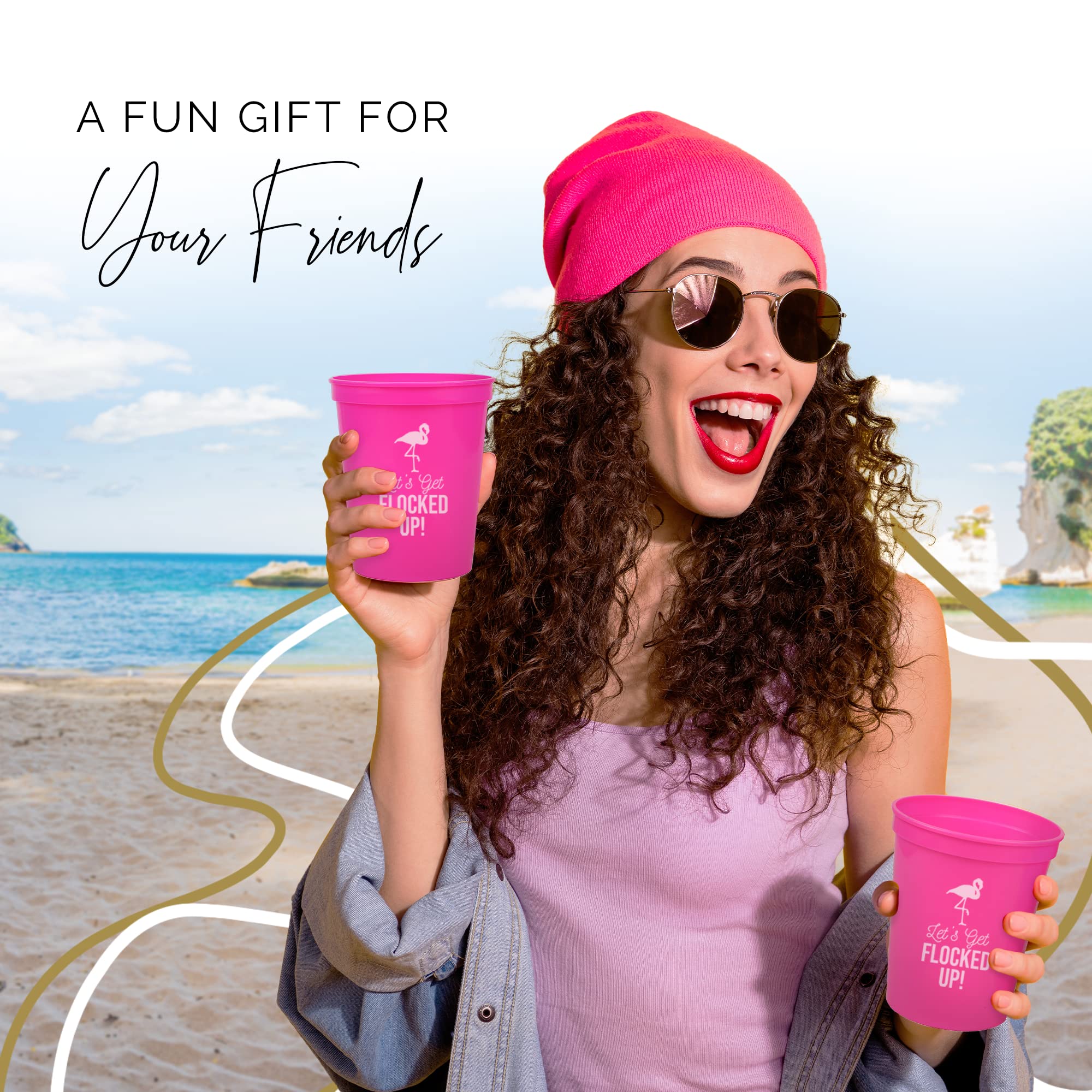 Flamingo Party Cups Set of 12 - 16oz Pink Plastic Cups for Birthday, Bachelorette & Tropical Themed Parties - Fun Summer Drinkware for Pool Parties, Beach Events & Flamingo Decorations