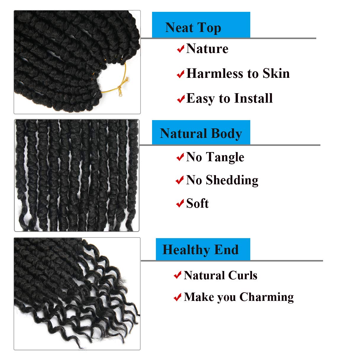 7pcs Crochet Hair Spring Twist Braids with Curl Ends - 14inch Marley Twist Braiding Hair for Black Women (1B Black) - Perfect for Protective Styles, Natural Looks & Everyday Wear
