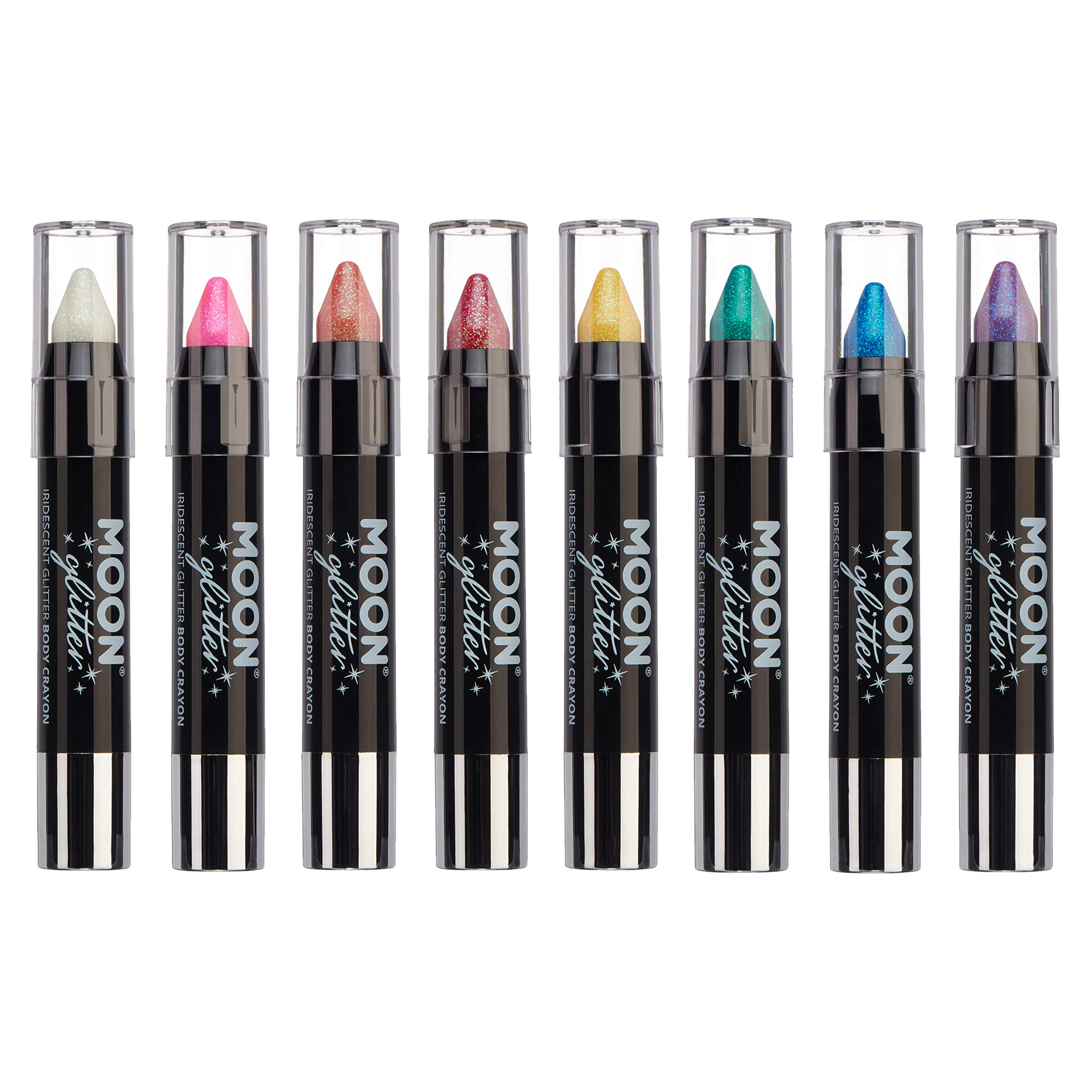 Moon Glitter Iridescent Glitter Paint Stick Set - 8 Vibrant Body Crayons for Face & Body Makeup (3.5g Each) - Perfect for Festivals, Cosplay, and Creative Body Art