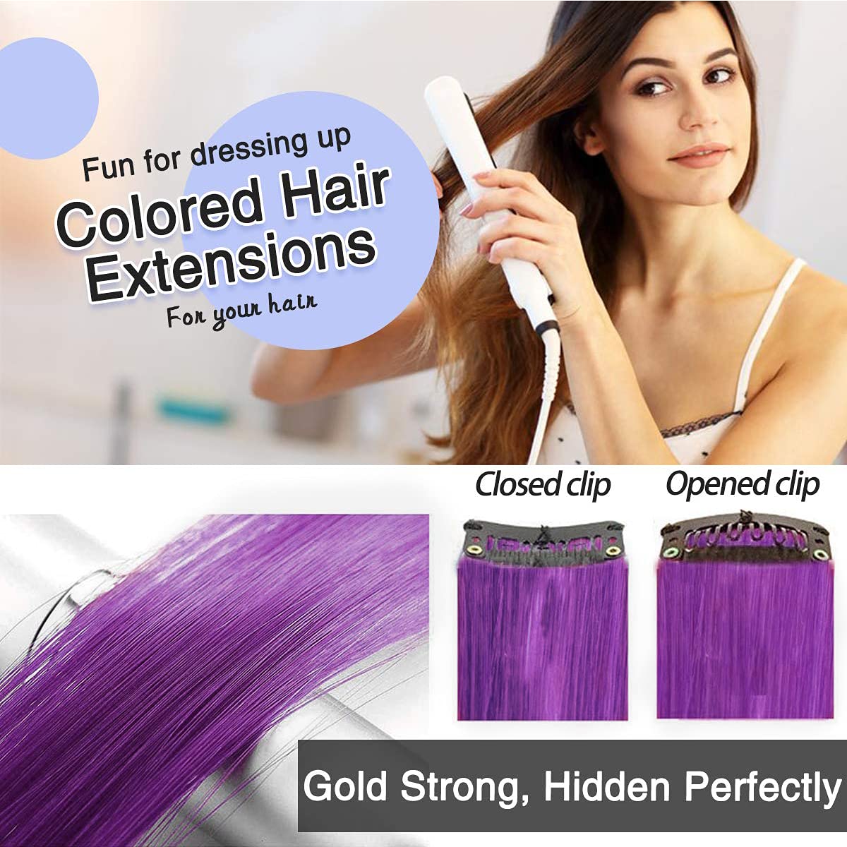 OSEN Purple Hair Extensions for Women & Girls - 6-Piece Colored Hair Streak Set for Highlighting & Styling - Perfect for Parties, Cosplay & Everyday Fashion