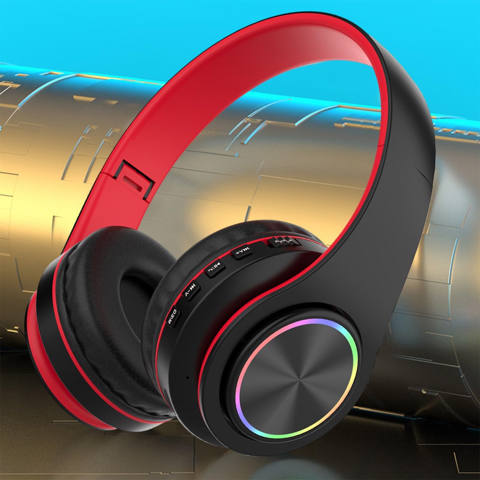 2024 Wireless Bluetooth Headphones with RGB Lights & Built-in Mic - 50Hrs Playtime, Foldable Over-Ear Design, Adjustable Headband for Home Office, Travel & Gaming - Noise Cancelling Headset (Black) | Perfect for Work Calls, Music Lovers & Long Flights