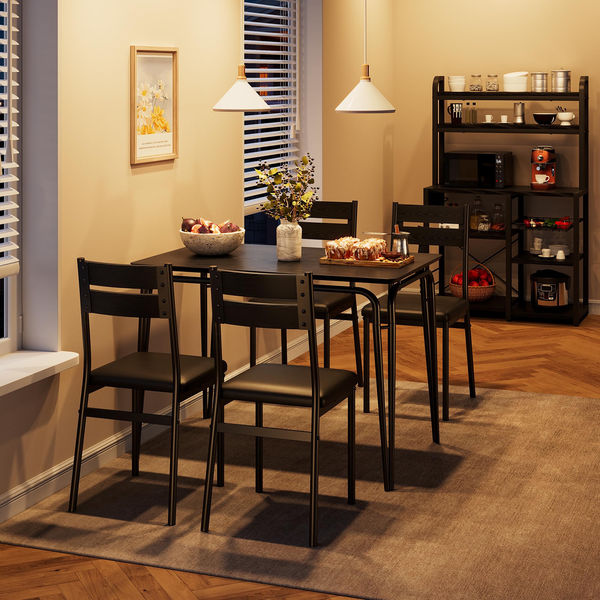 **5-Piece Square Dining Table Set for 4 - Small Space Kitchen & Dinette Furniture with Chairs - Perfect for Apartments, Breakfast Nooks & Cozy Dining**