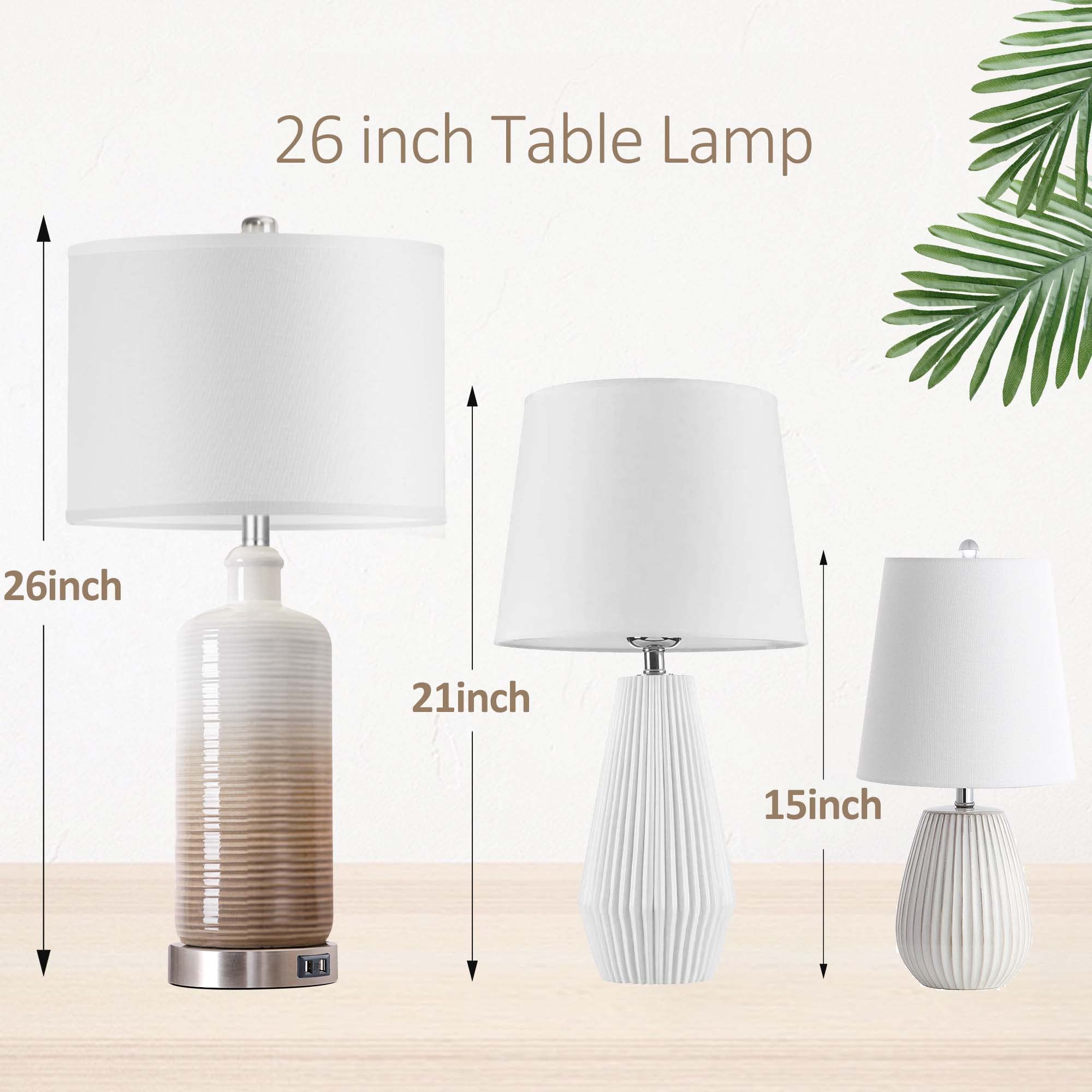 Modern Ceramic Table Lamps Set of 2 with Dual USB Charging Ports - 3-Way Dimmable Touch Control Bedside Nightstand Lamps for Bedroom & Living Room - White Linen Drum Shade with Included LED Bulbs - Perfect for Reading, Relaxing & Charging Devices