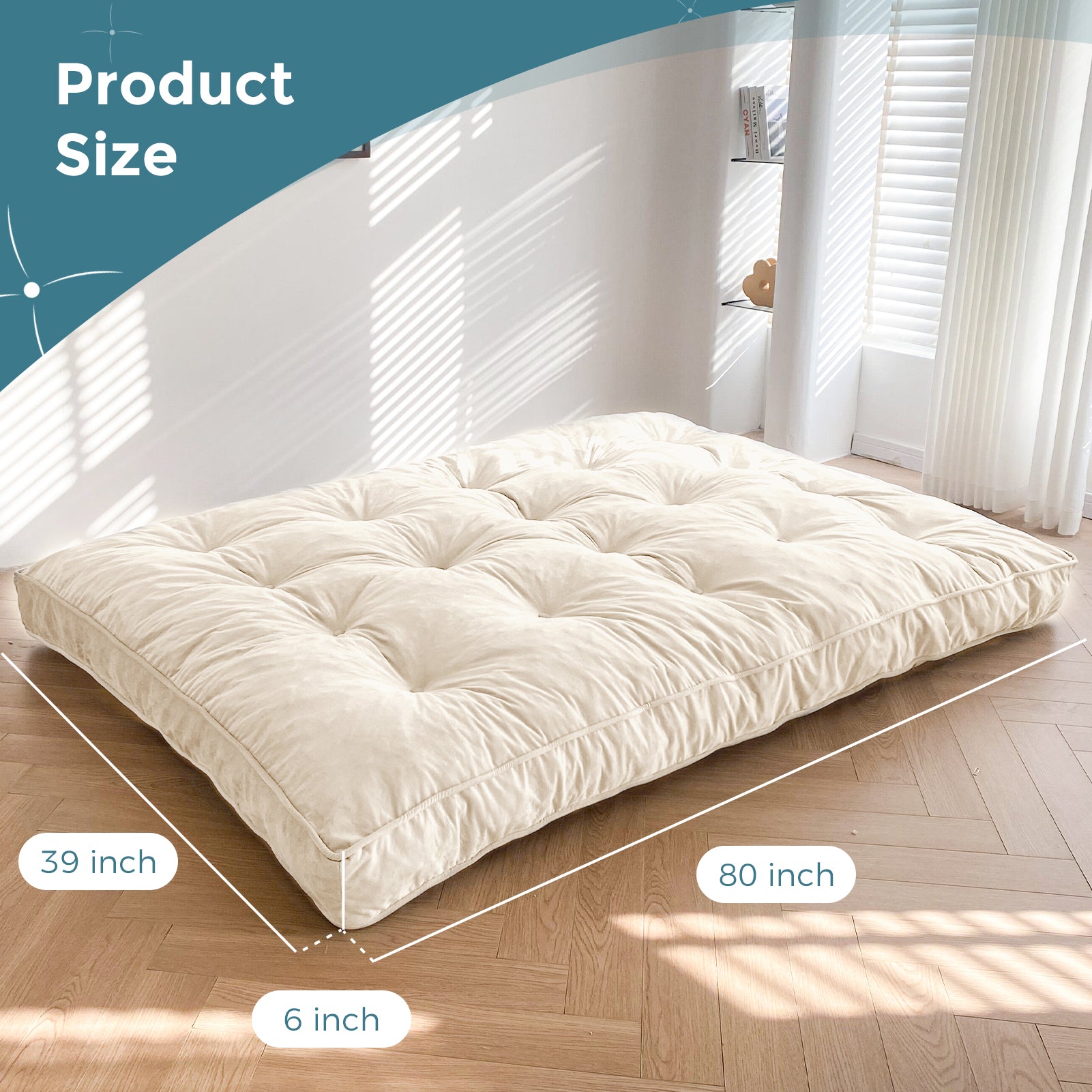 MAXYOYO 6-Inch Thick Velvet Futon Mattress for Sofa Couch Bed - Beige | Comfortable Sleeping & Lounging for Adults | Perfect for Guest Rooms, Small Apartments & Dorm Rooms