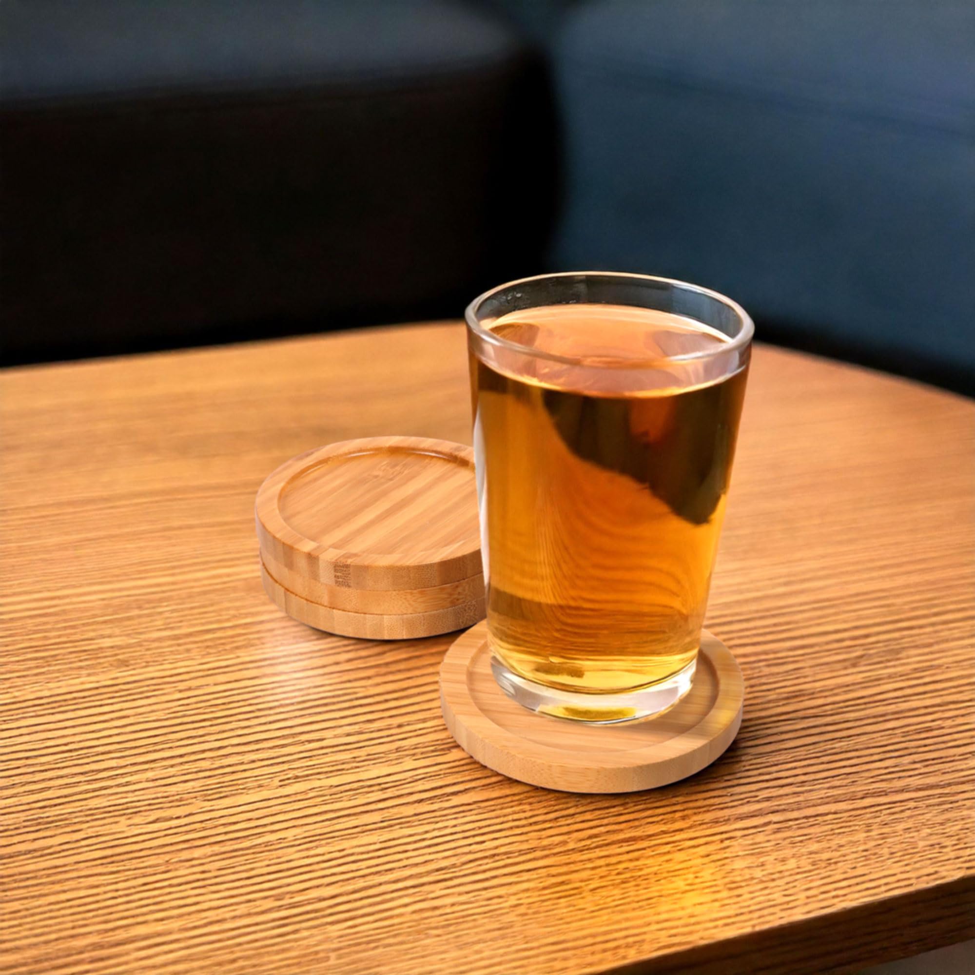 BambooMN Heavy Duty Bamboo Coasters Set of 100 - 3.75 Inch Round Natural Drink Coasters for Bars, Restaurants & Home Use - Eco-Friendly Table Protectors for Hot & Cold Beverages