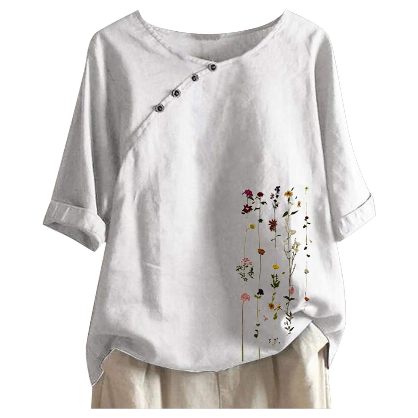 Women's Business Casual Tops - Summer Short Sleeve Loose Boho Floral Blouse Shirt & Tunic Tops for Office, Travel & Casual Outings