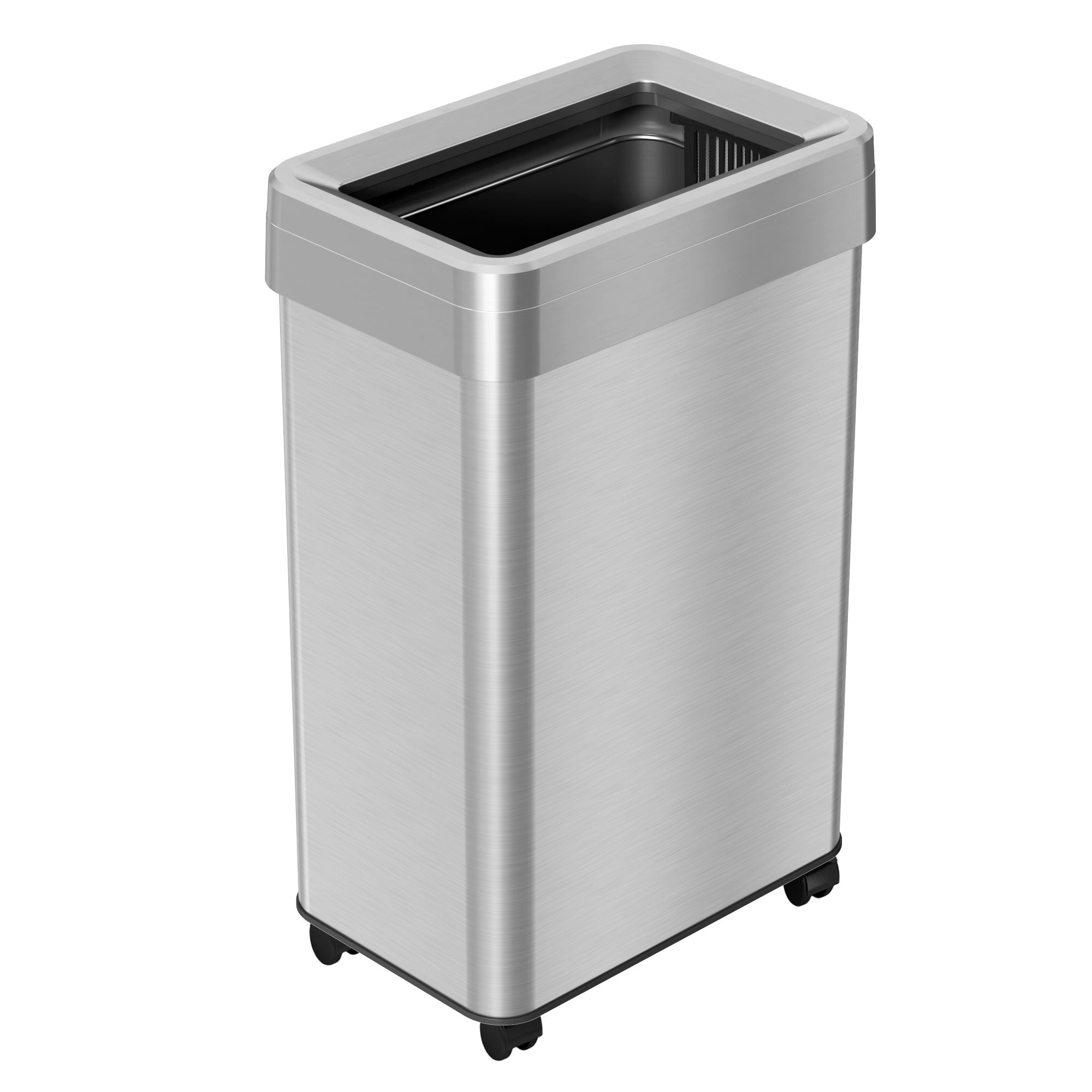 16 Gallon (61 Liter) Rectangular Composite Kitchen Trash Can with Wheels & Dual AbsorbX Technology - Heavy Duty Open Top Garbage Bin for Home, Office, Restaurant Use