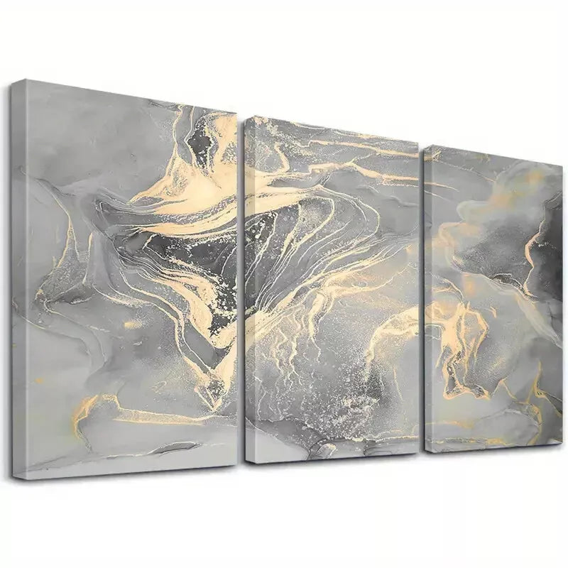 3Pcs Abstract Canvas Wall Art with Golden Foil - Light Purple Framed Paintings 40x60cm (16x24in) | High Quality Print | 100% Australian Made | Ready to Hang | Perfect for Living Room, Bedroom & Office Decor