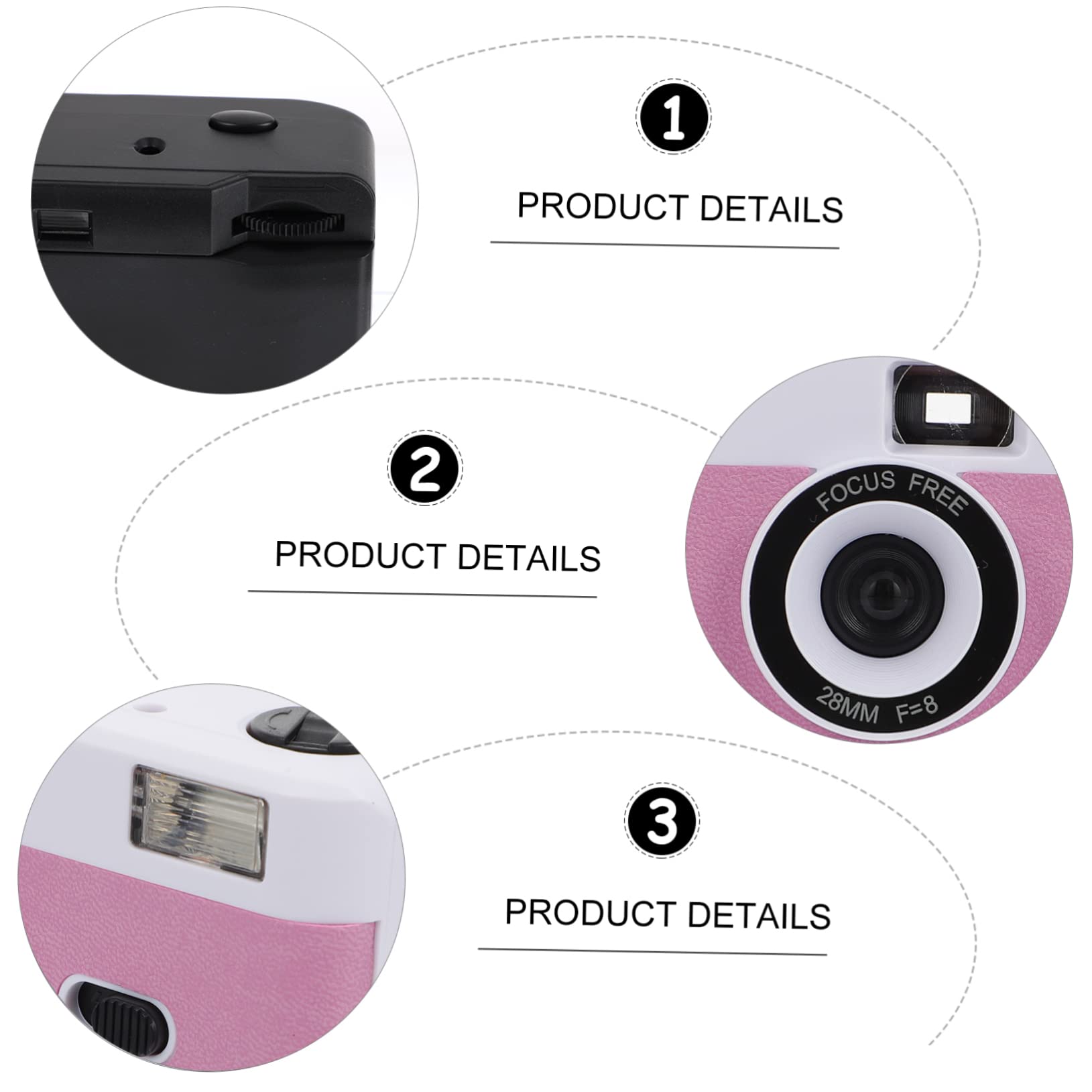 Mikikit 7 Pcs Retro Film Camera Set - Vintage Reusable 35mm Film Camera with Flash, Portable Mini Camera for Travel, Parties & Photography Enthusiasts (White ABS Plastic)