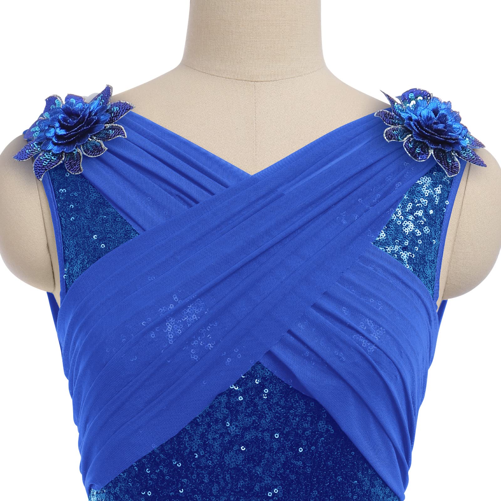 AFAVOM Women's Lyrical Dance Dress with Sequin Flower & Asymmetric Flowy Tulle Skirt – Elegant Contemporary Dance Costume for Performances, Recitals & Competitions
